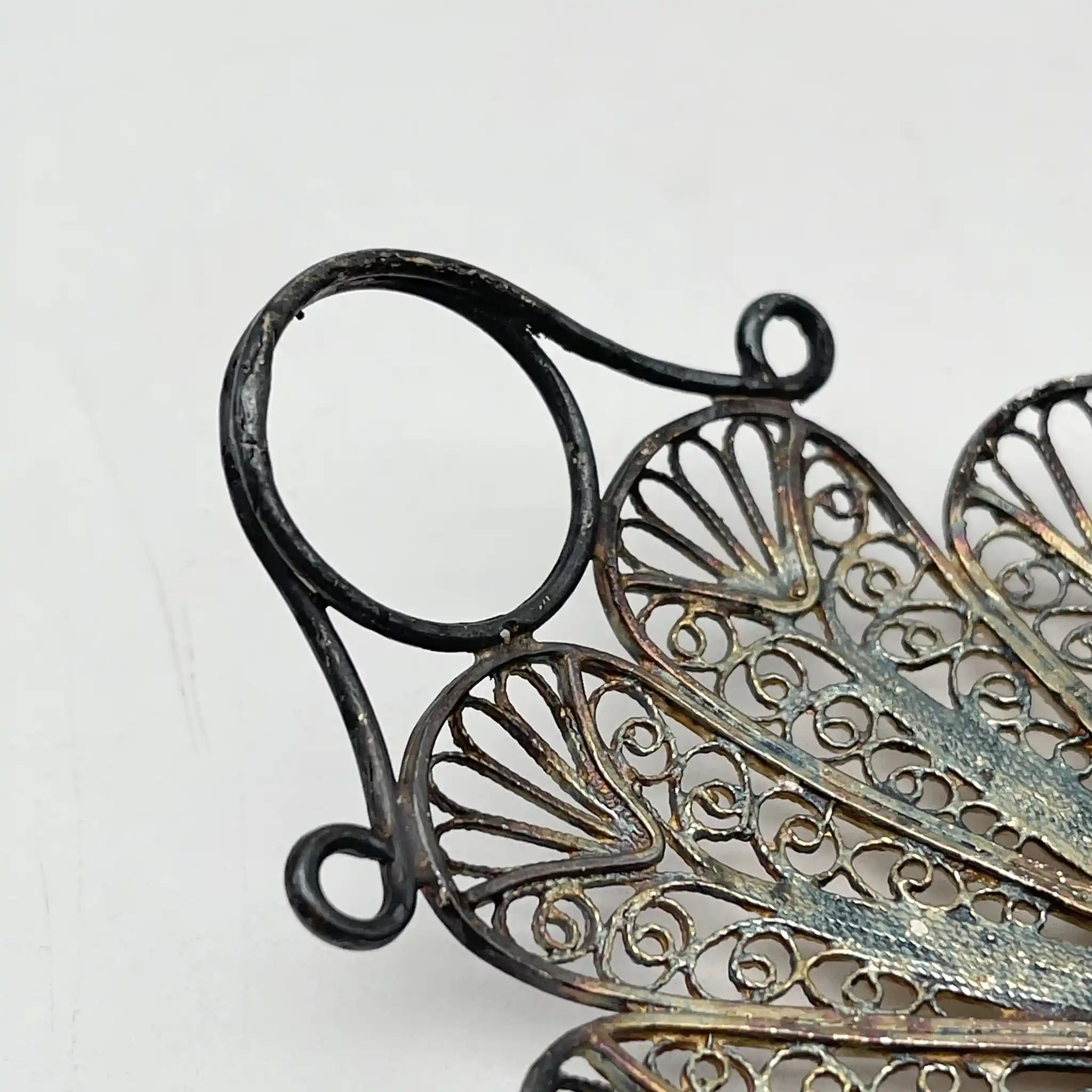 [Antique] Filigree miniature tray / Estimated early 20C / Silver / Italy / Filigree (silver filigree)