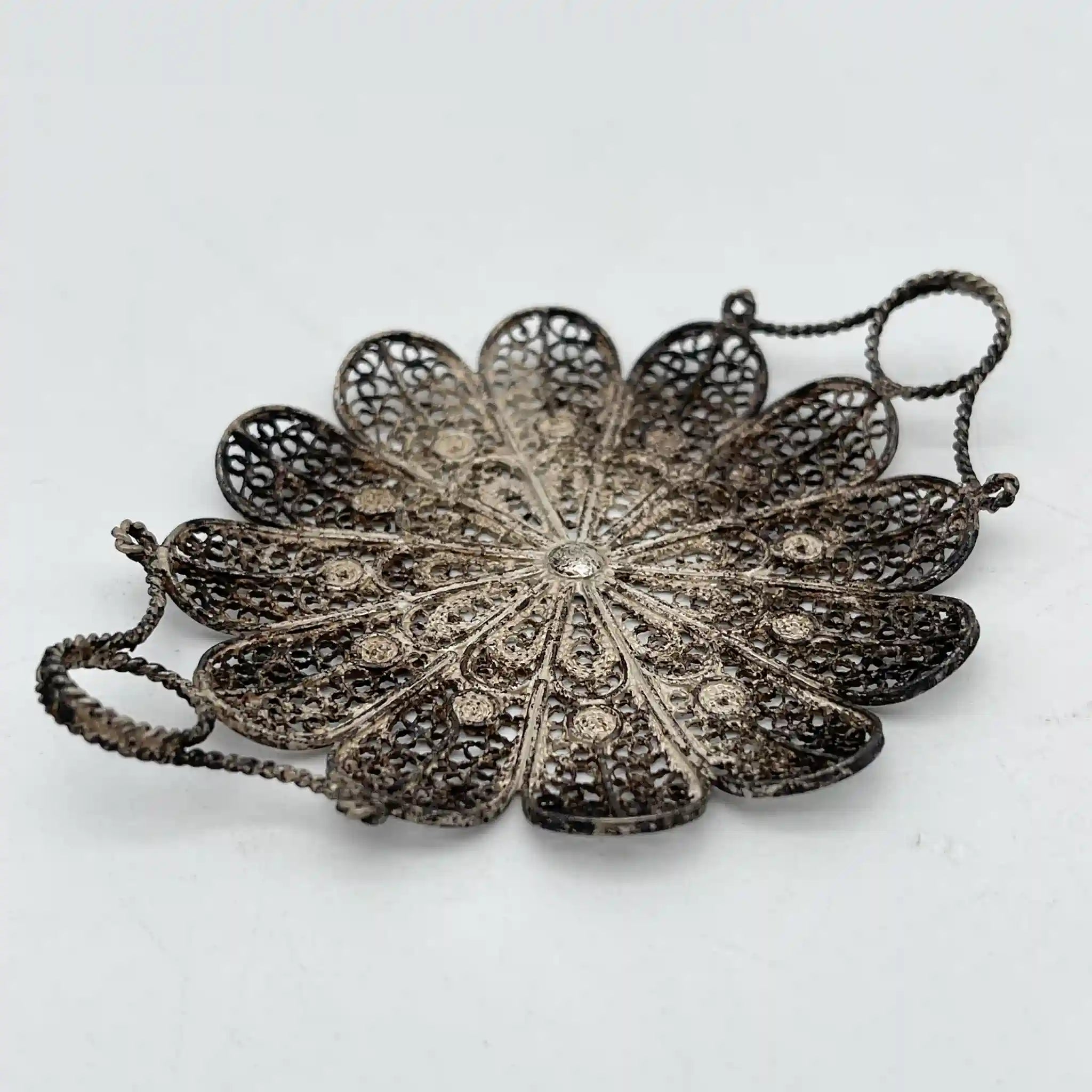 [Antique] Filigree miniature tray / Estimated early 20C / Silver / Italy / Filigree (silver filigree)