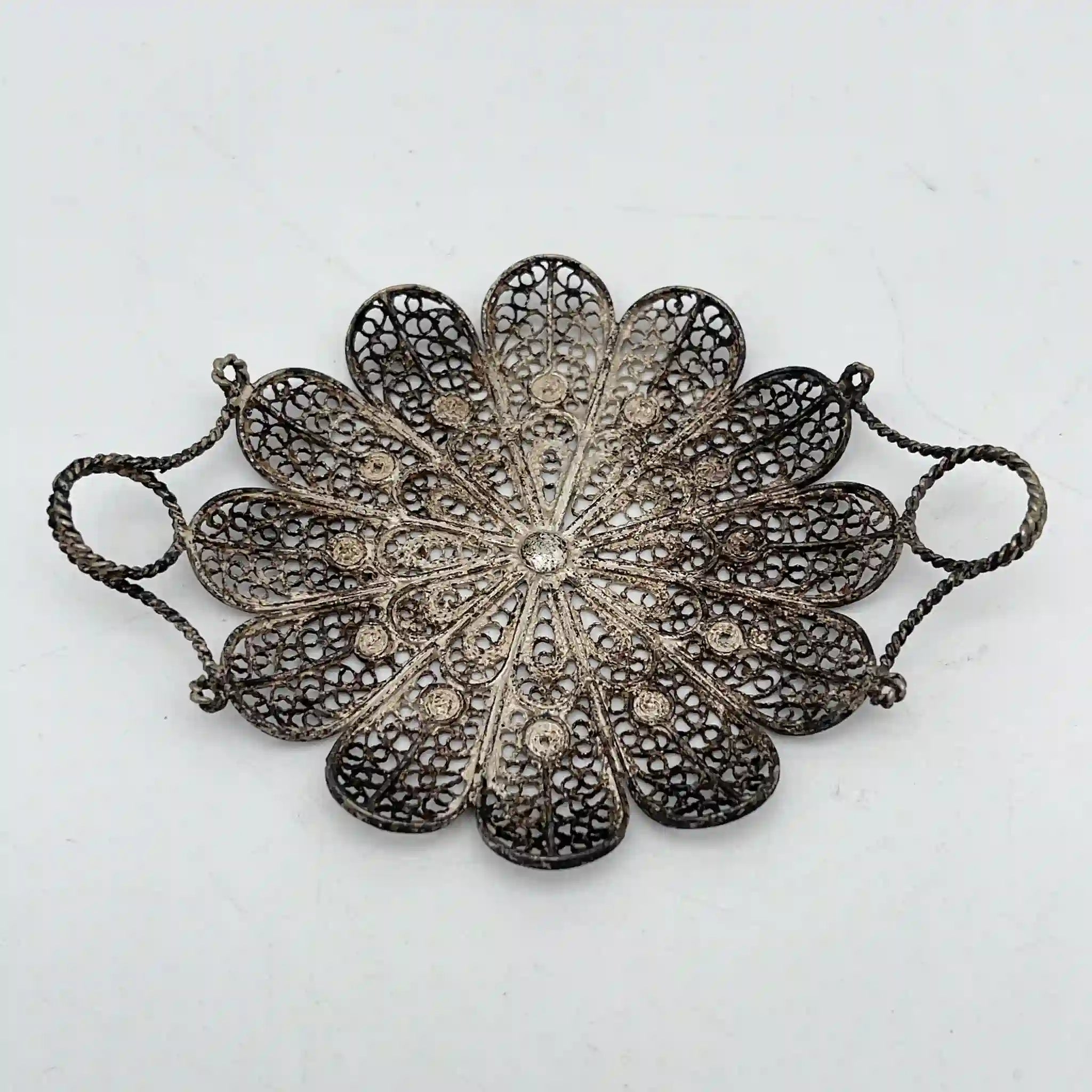 [Antique] Filigree miniature tray / Estimated early 20C / Silver / Italy / Filigree (silver filigree)