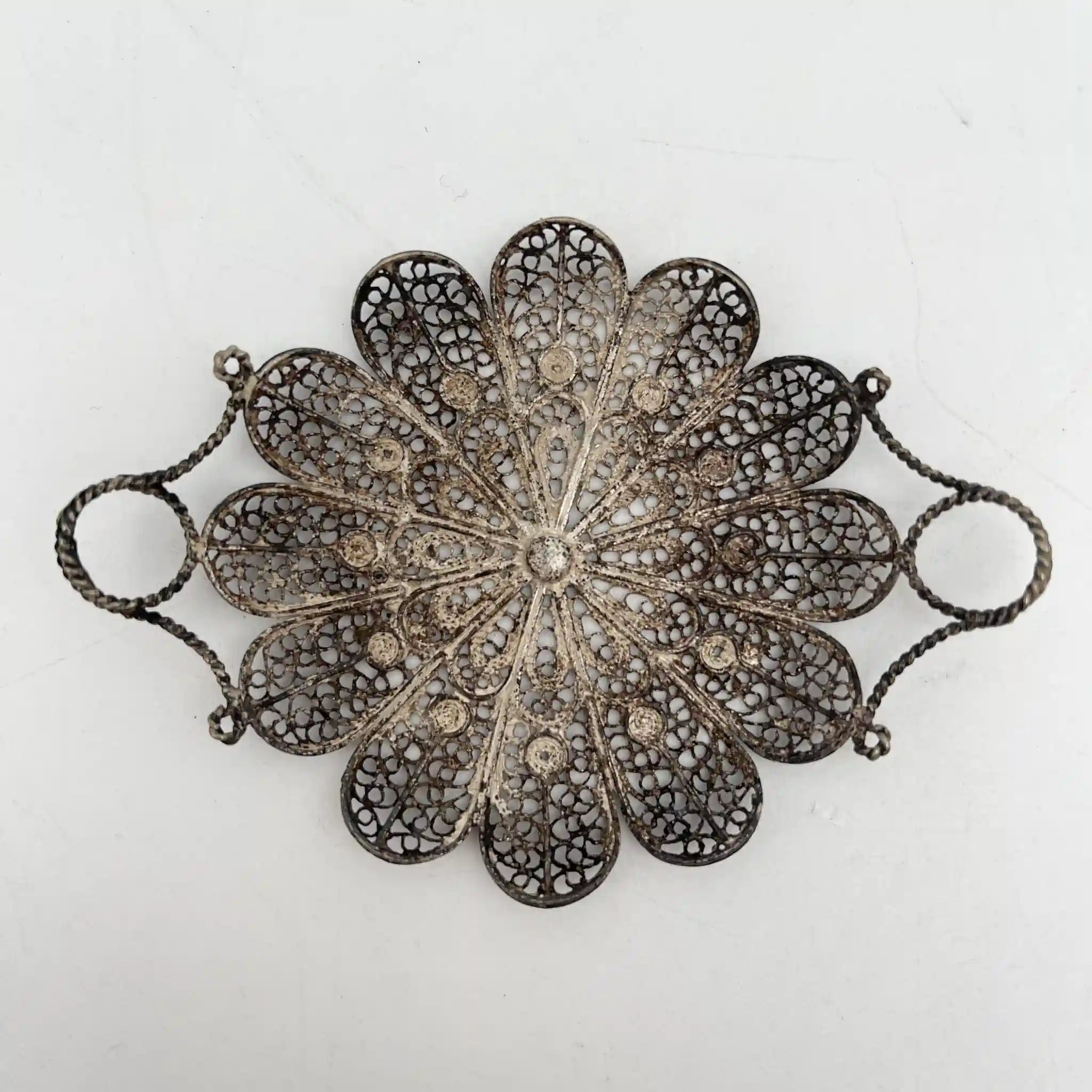 [Antique] Filigree miniature tray / Estimated early 20C / Silver / Italy / Filigree (silver filigree)
