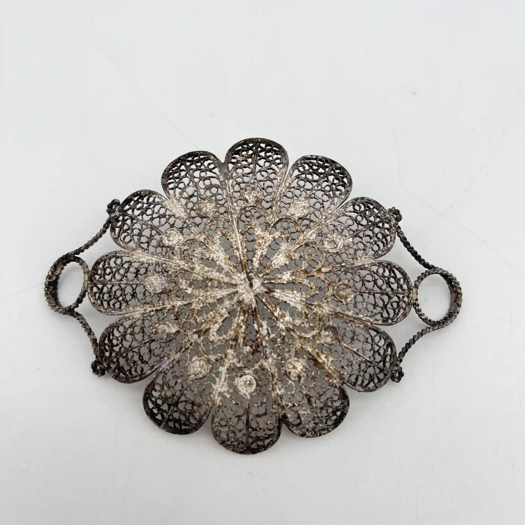 [Antique] Filigree miniature tray / Estimated early 20C / Silver / Italy / Filigree (silver filigree)