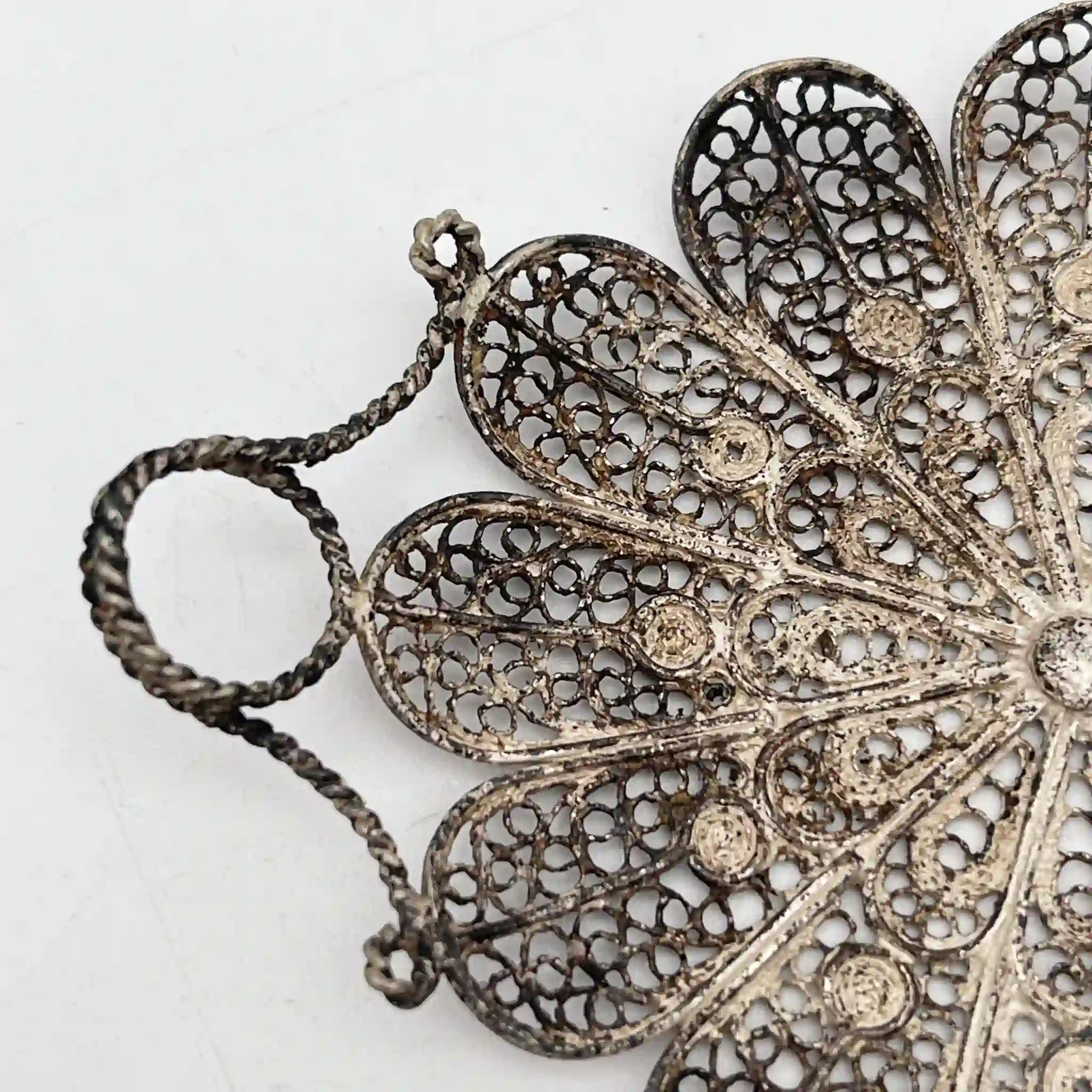[Antique] Filigree miniature tray / Estimated early 20C / Silver / Italy / Filigree (silver filigree)