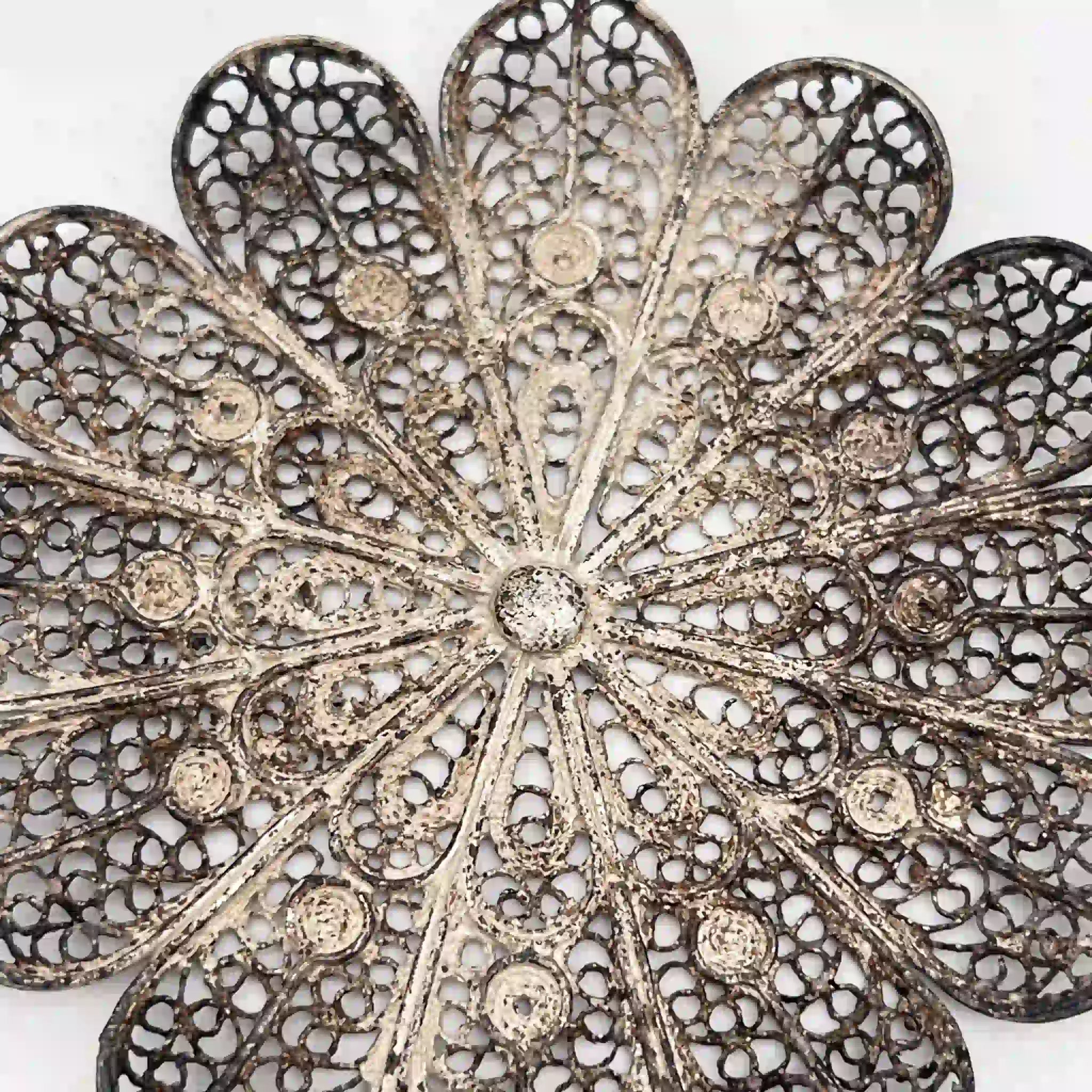 [Antique] Filigree miniature tray / Estimated early 20C / Silver / Italy / Filigree (silver filigree)
