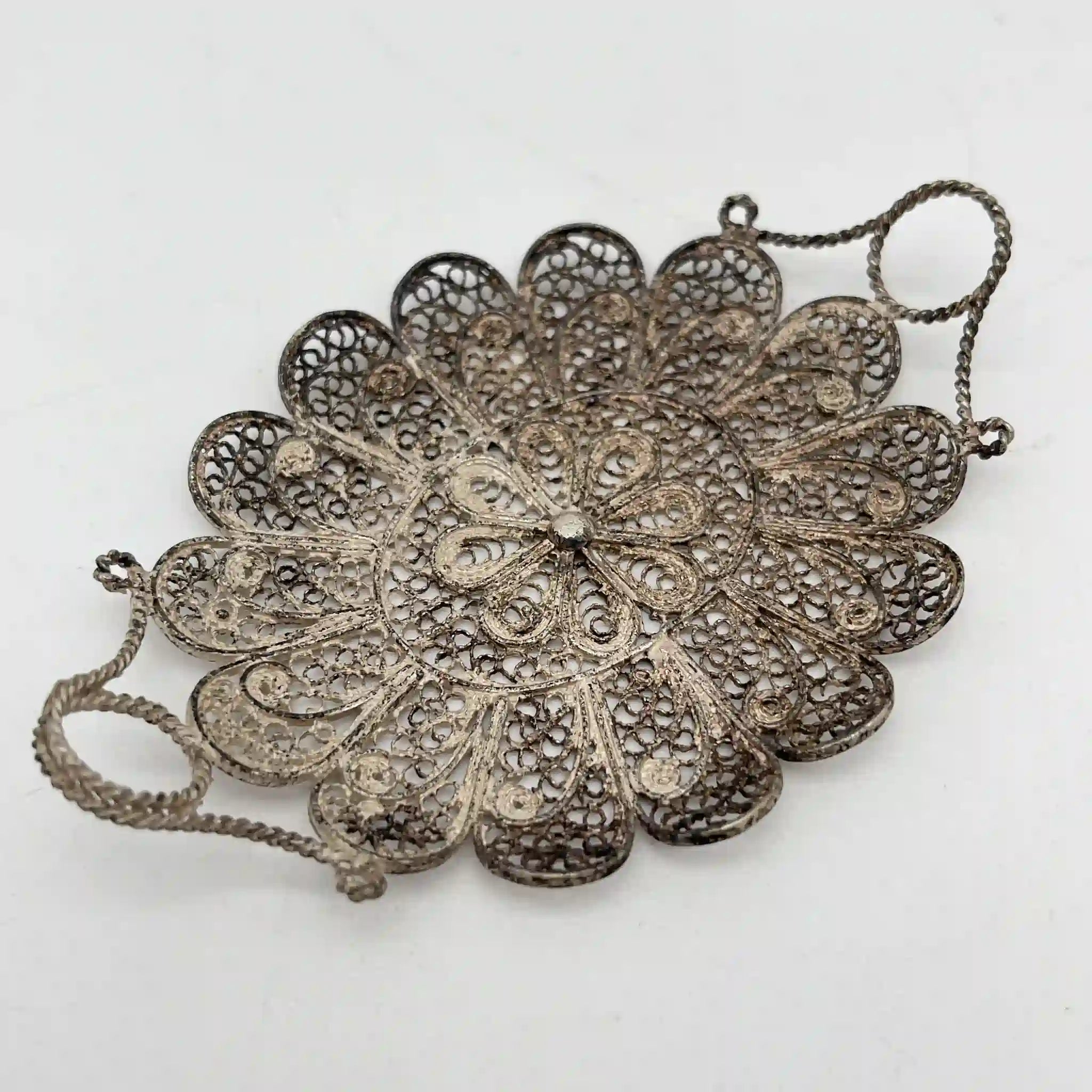 [Antique] Filigree miniature tray / Estimated early 20C / Silver / Italy / Filigree (silver filigree)
