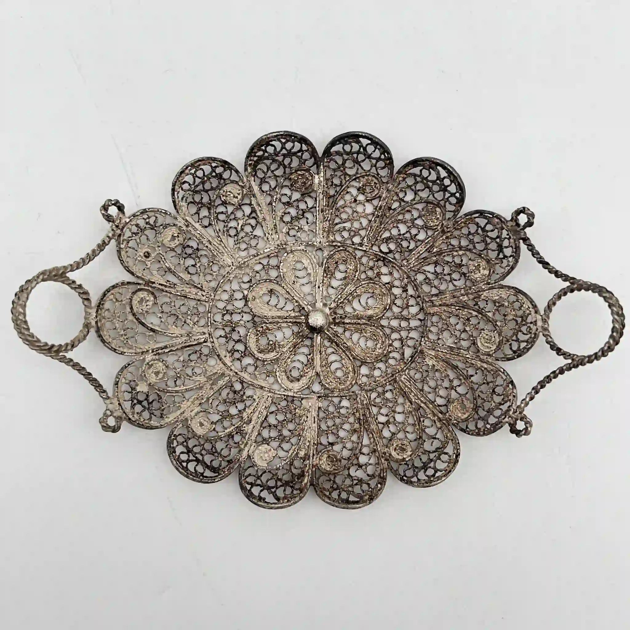 [Antique] Filigree miniature tray / Estimated early 20C / Silver / Italy / Filigree (silver filigree)