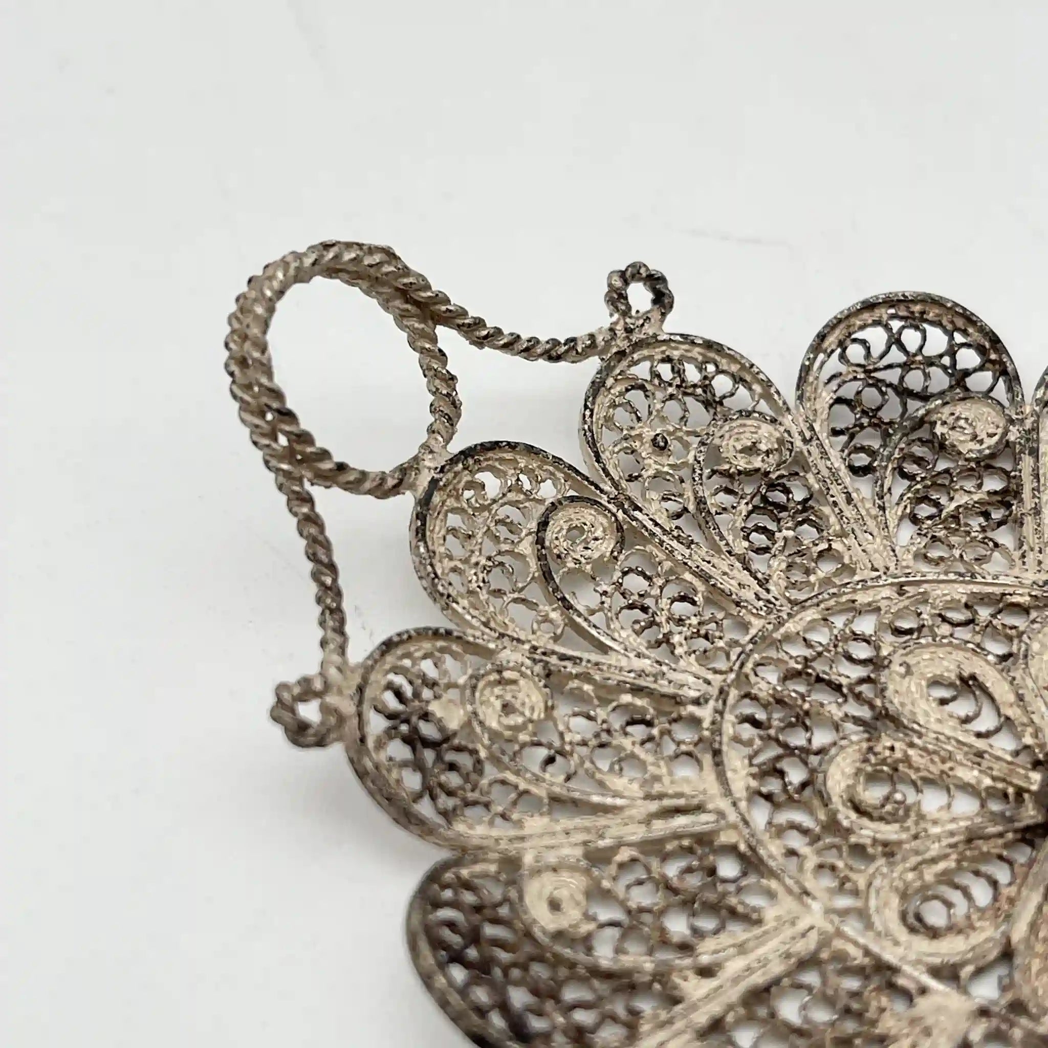 [Antique] Filigree miniature tray / Estimated early 20C / Silver / Italy / Filigree (silver filigree)