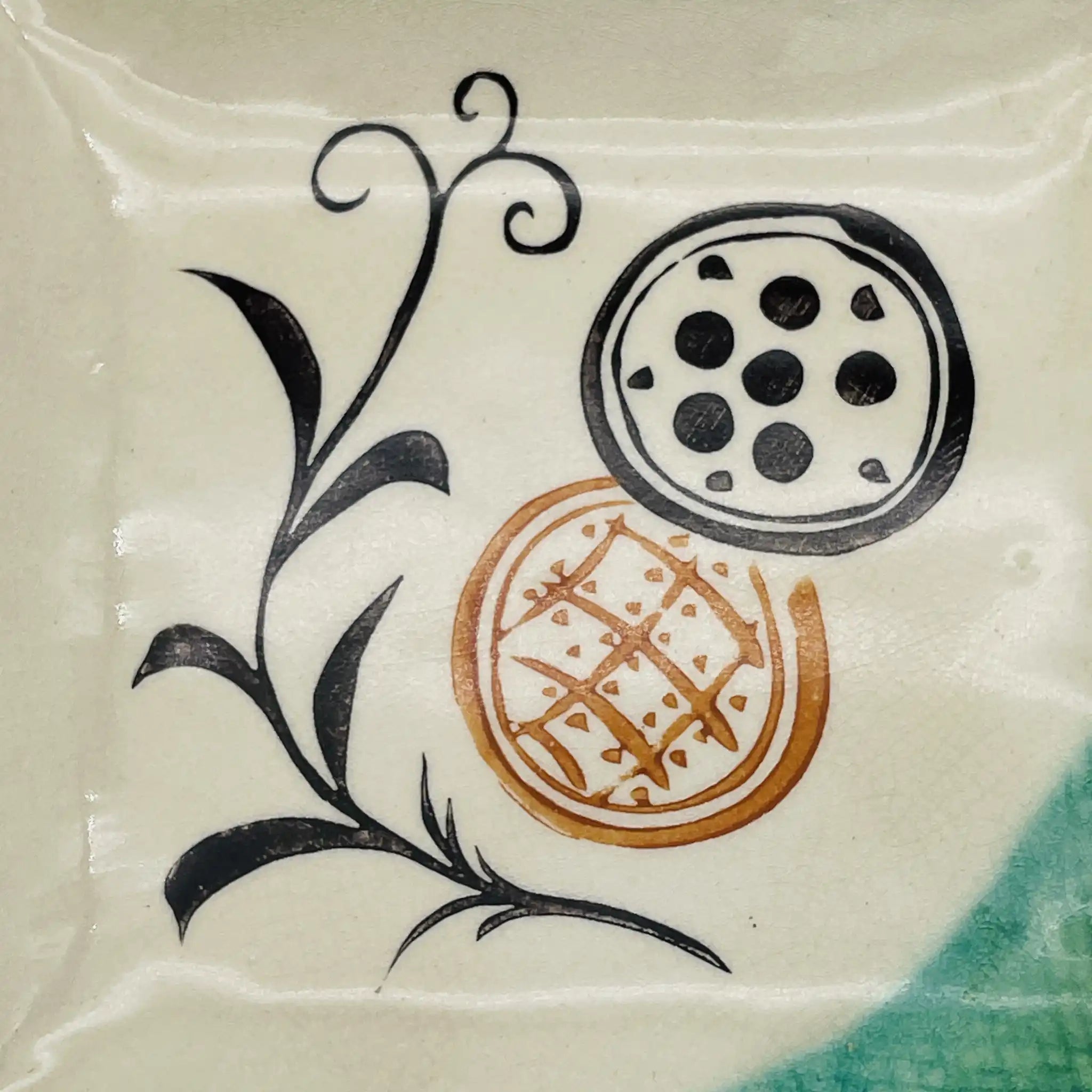 【リユース】 銘々皿 6P / 珠山作 / 織部焼 / 陶器 / 日本 / 箱付き