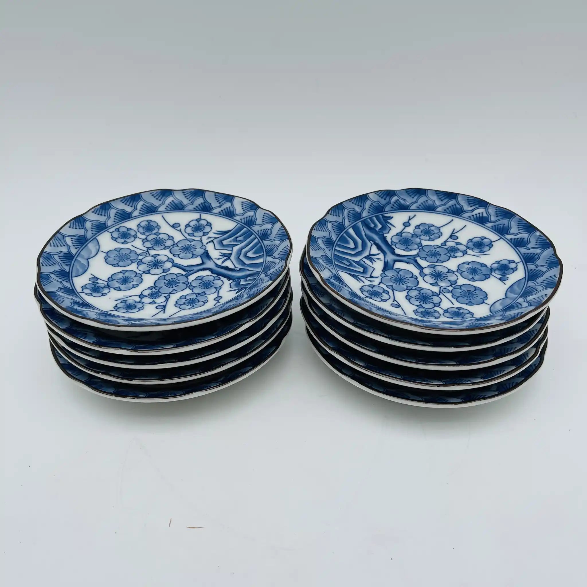 【リユース】 小皿揃 10P / 美濃和 / 日本 / 陶彩 縁波型 / 箱付き