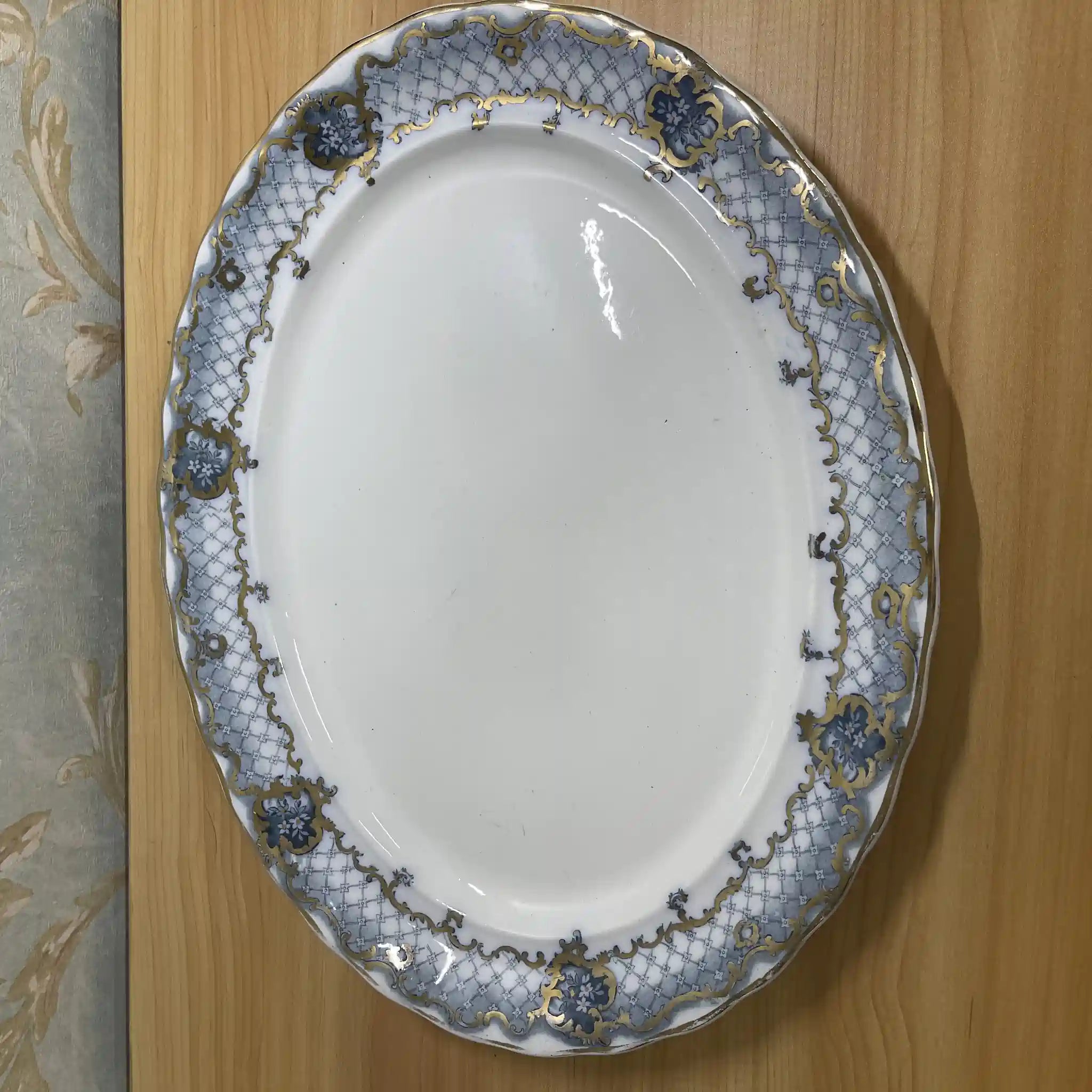[Antique] Oval platter / Furnivals / Venice / Estimated around 1900 / Pottery / England / Rocaille, scroll, lattice work