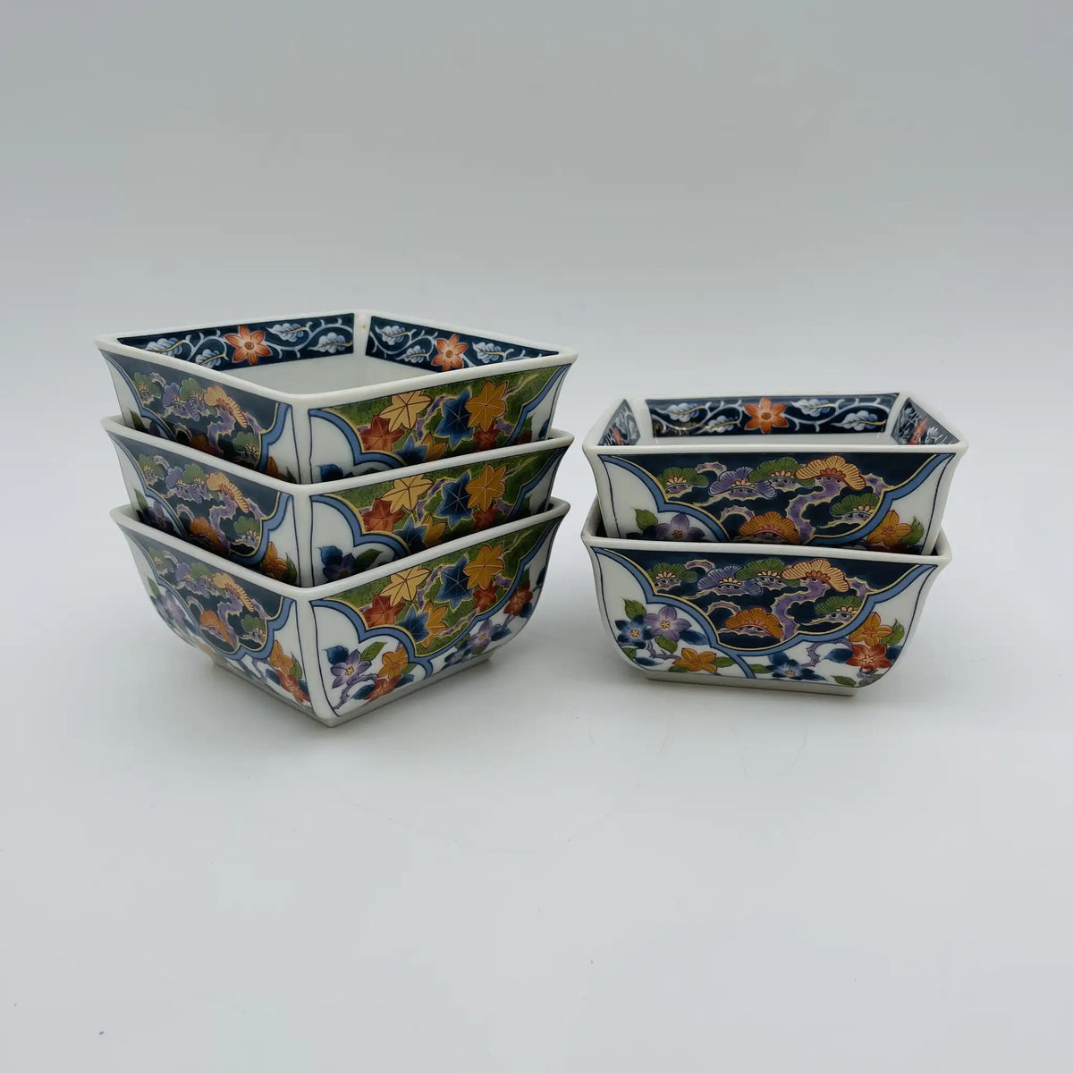 若山窯 / 小鉢(角鉢) 5P / 日本 / 和食器,唐草文様,角小皿,色絵