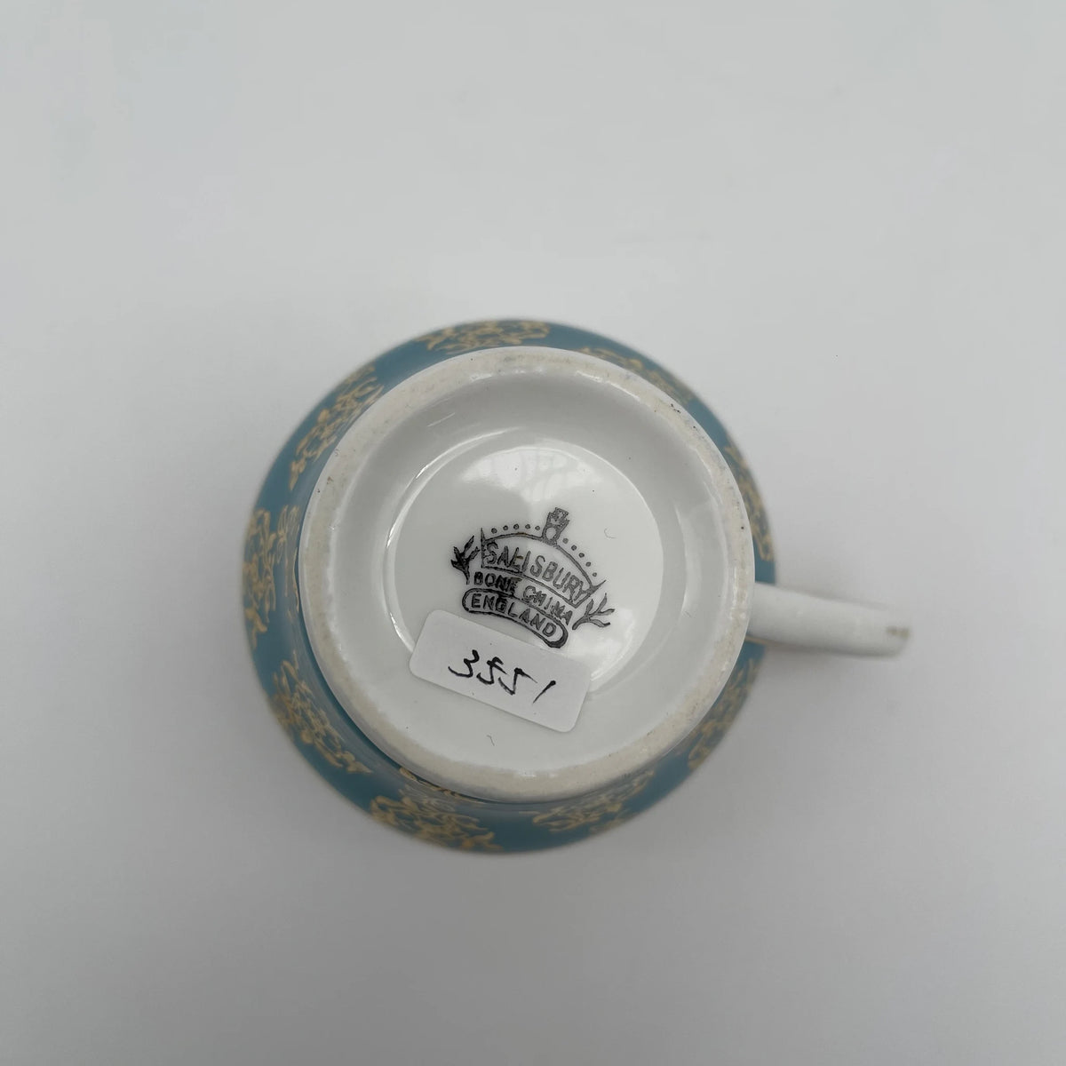 SALISBIRY（索尔兹伯里）/牛奶壶/ 1940年代后期~ 1950年代左右/ Bone China /英国/ 金彩，淡蓝色，金彩装饰，阿拉伯金彩冻结图案，蚀刻/[复古]