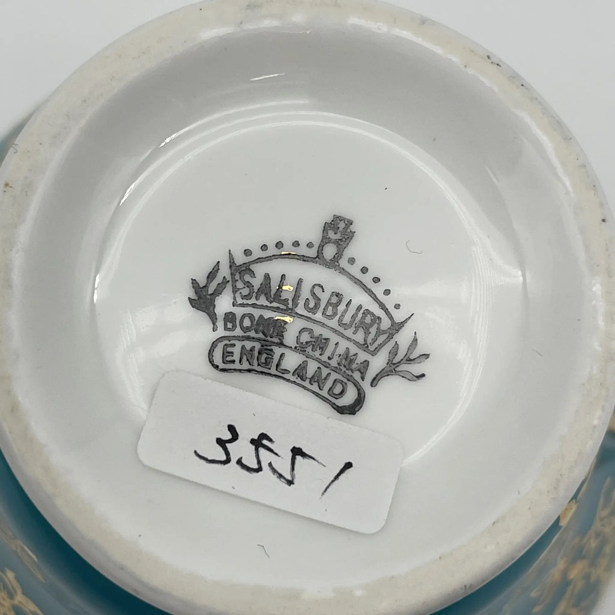 SALISBIRY（索尔兹伯里）/牛奶壶/ 1940年代后期~ 1950年代左右/ Bone China /英国/ 金彩，淡蓝色，金彩装饰，阿拉伯金彩冻结图案，蚀刻/[复古]