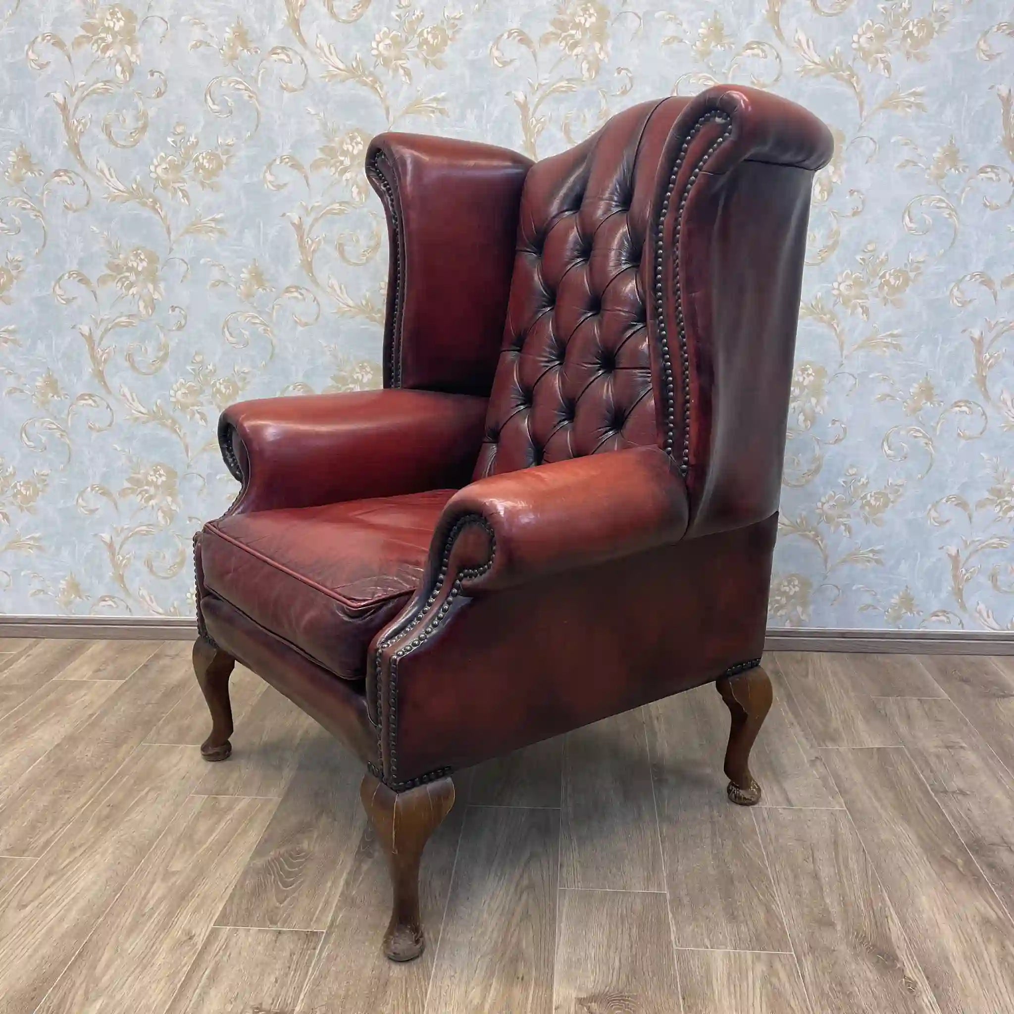 【アンティーク】 チェスターフィールドチェア / 1940年代 / 本革 / イギリス / ボタン締め,飾り鋲,総革張り