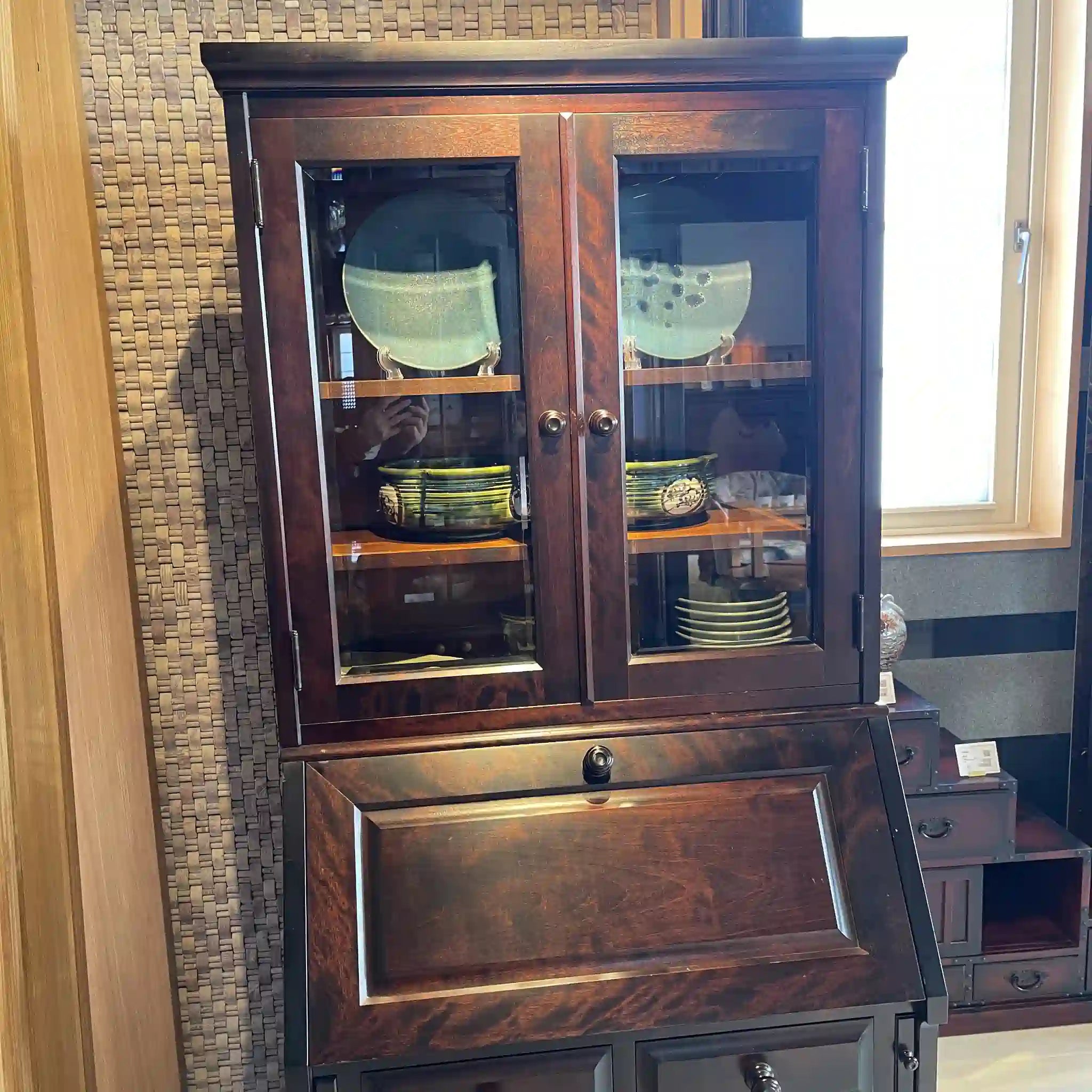 【リユース】 ライティングデスク 書棚付き / 北海道民芸家具 / 木製 / 日本