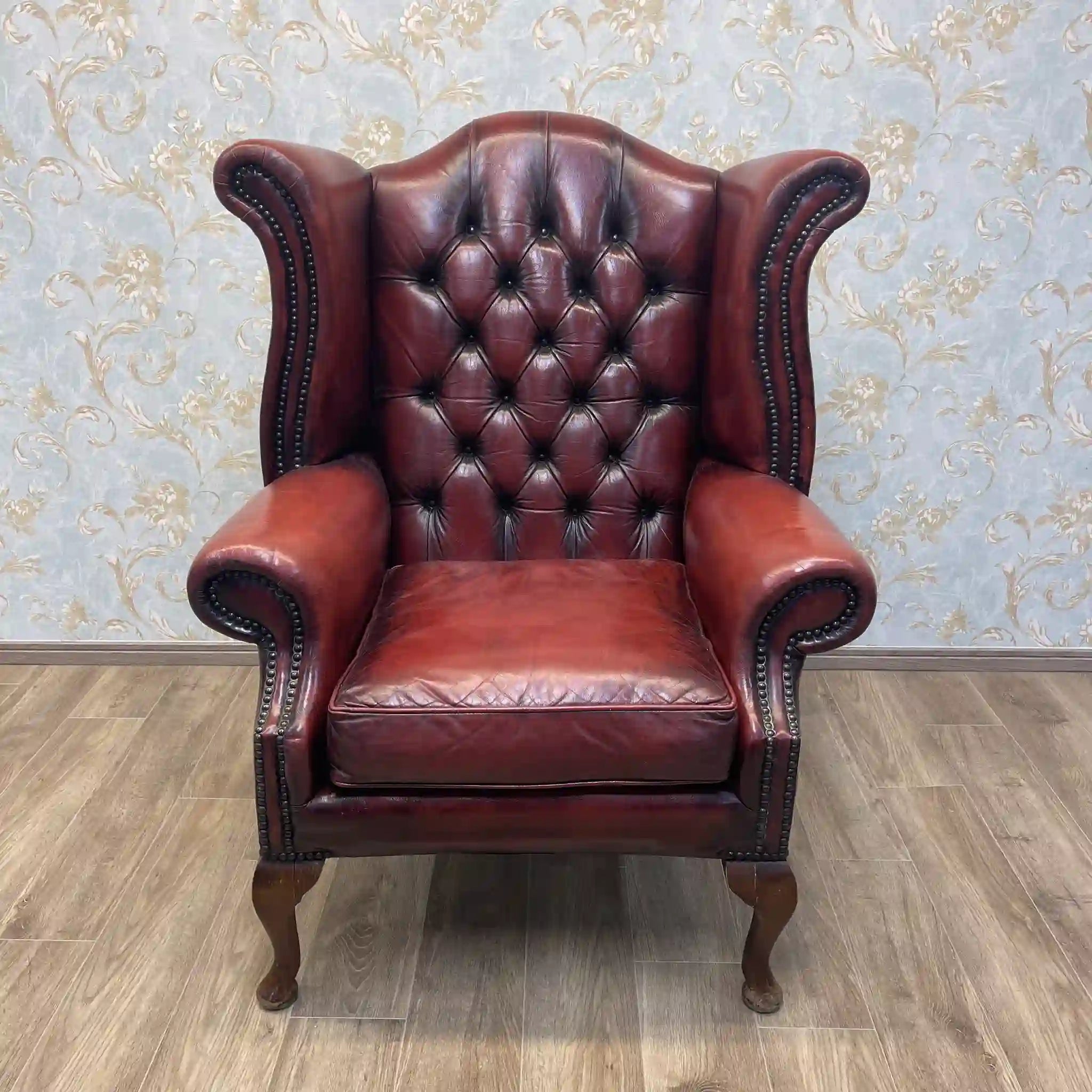 【アンティーク】 チェスターフィールドチェア / 1940年代 / 本革 / イギリス / ボタン締め,飾り鋲,総革張り