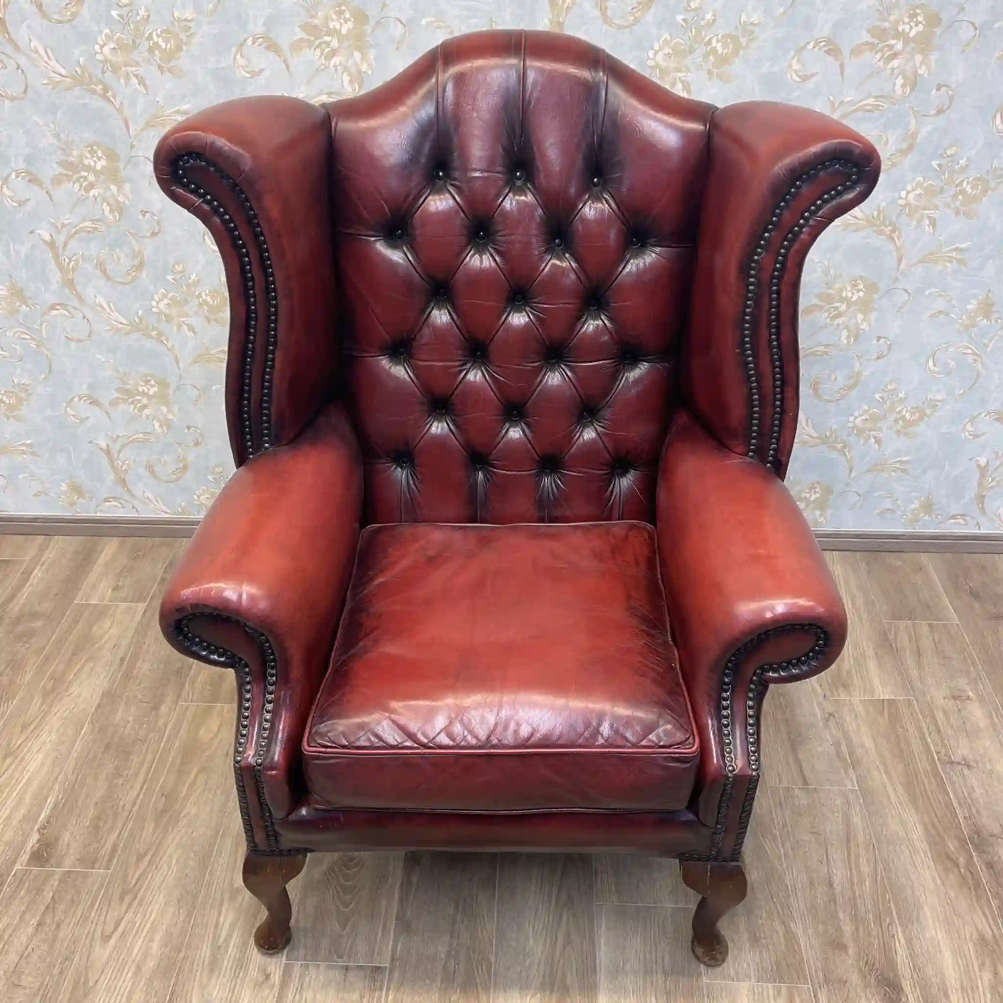 【アンティーク】 チェスターフィールドチェア / 1940年代 / 本革 / イギリス / ボタン締め,飾り鋲,総革張り