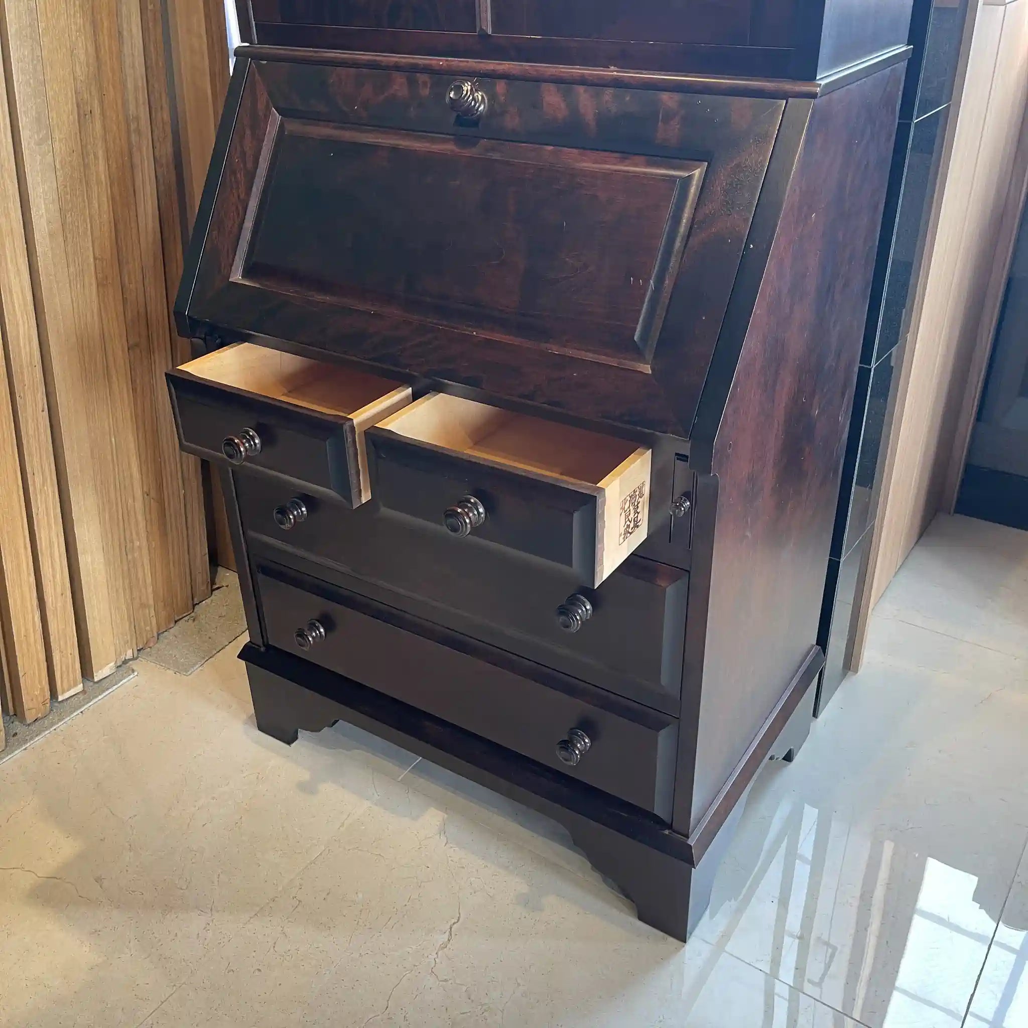 【リユース】 ライティングデスク 書棚付き / 北海道民芸家具 / 木製 / 日本