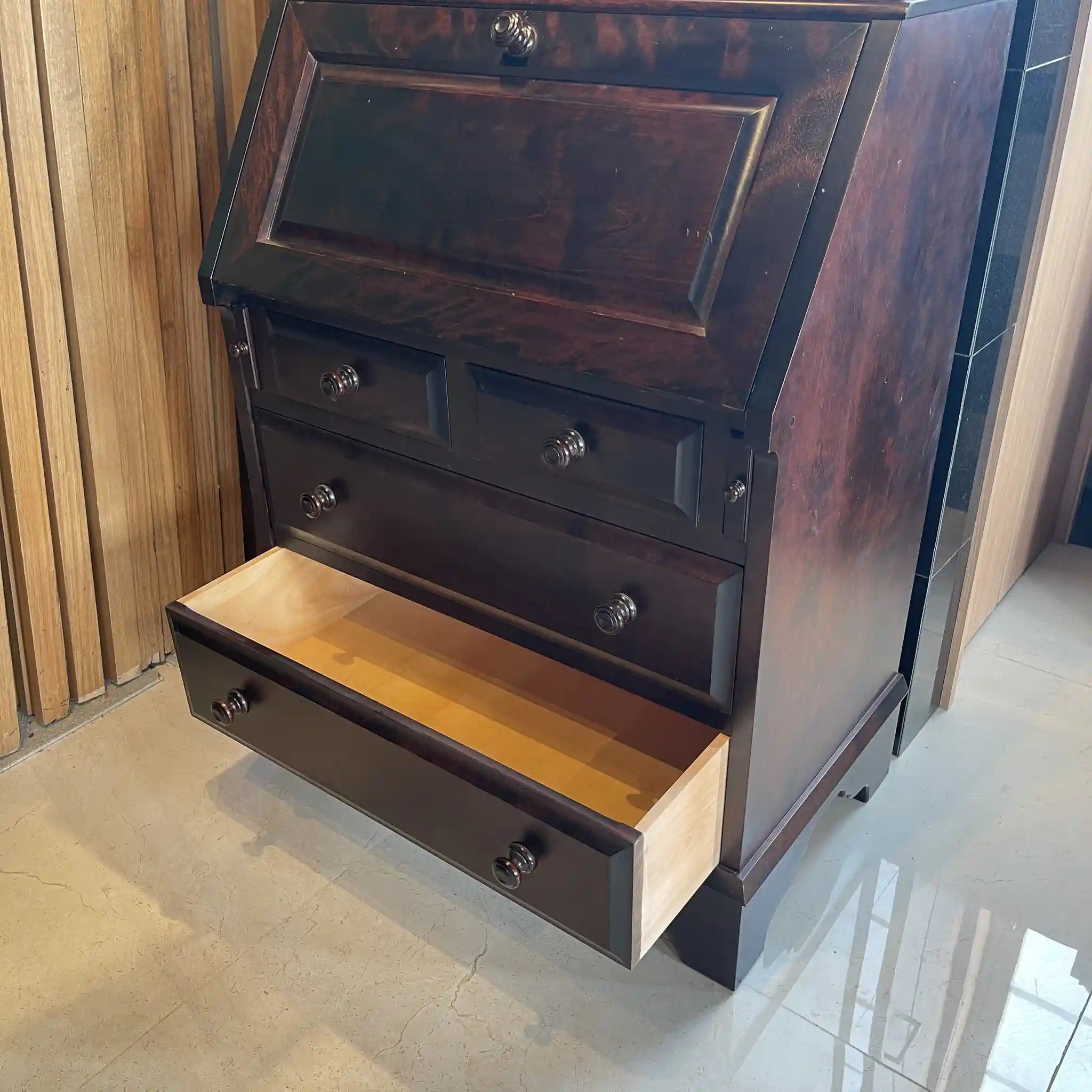 【リユース】 ライティングデスク 書棚付き / 北海道民芸家具 / 木製 / 日本