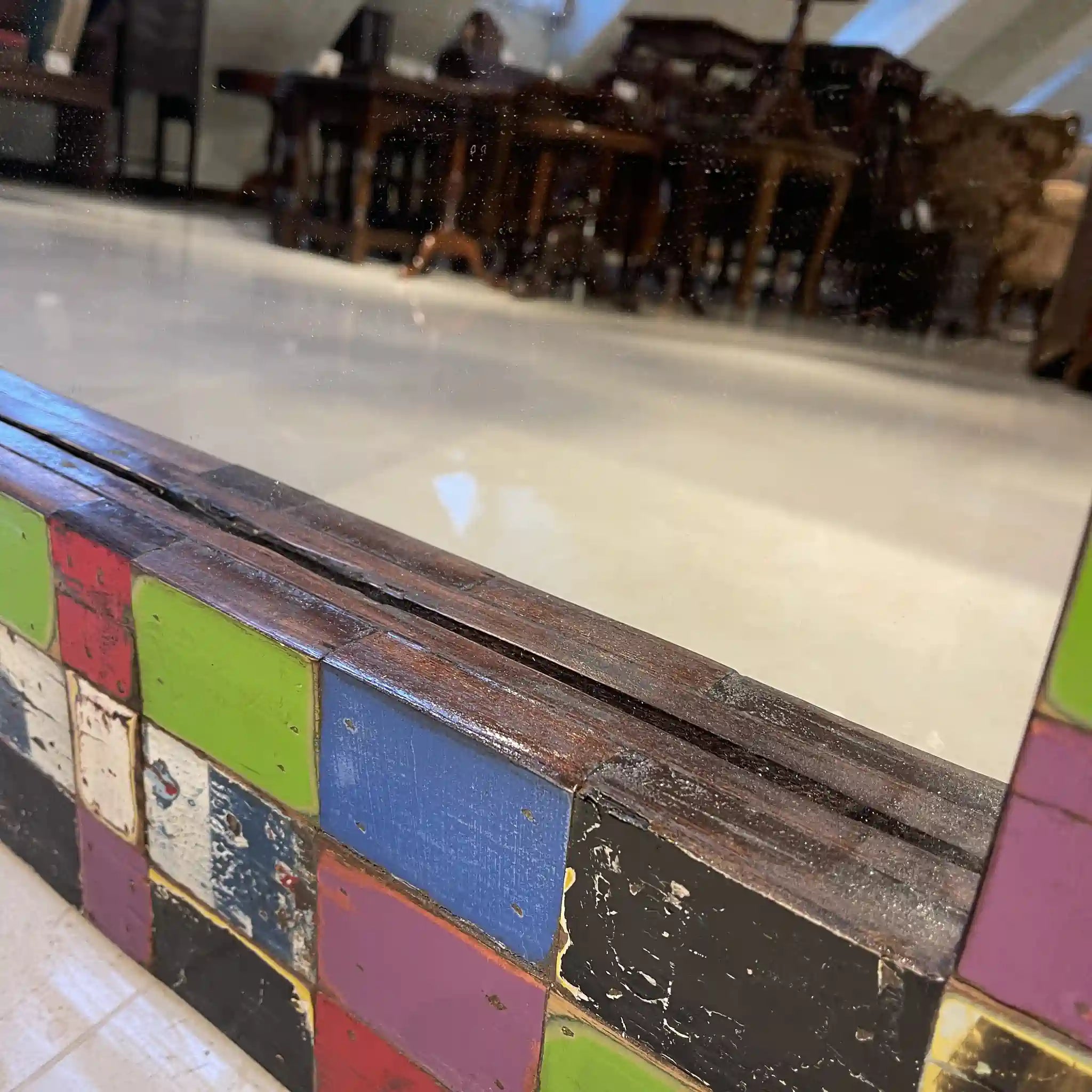 【アンティーク】 壁掛けミラー / パッチワーク,モザイクウッド