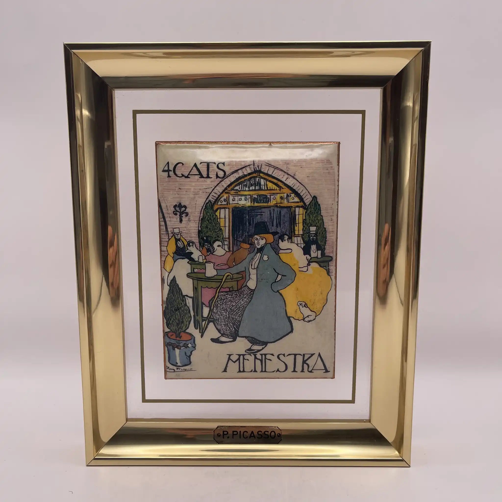 【ビンテージ】 陶板 / パブロ・ピカソ / 4CATS（四匹の猫） / 1987 / 公式ライセンス復刻,高精細エナメル転写,白磁焼成