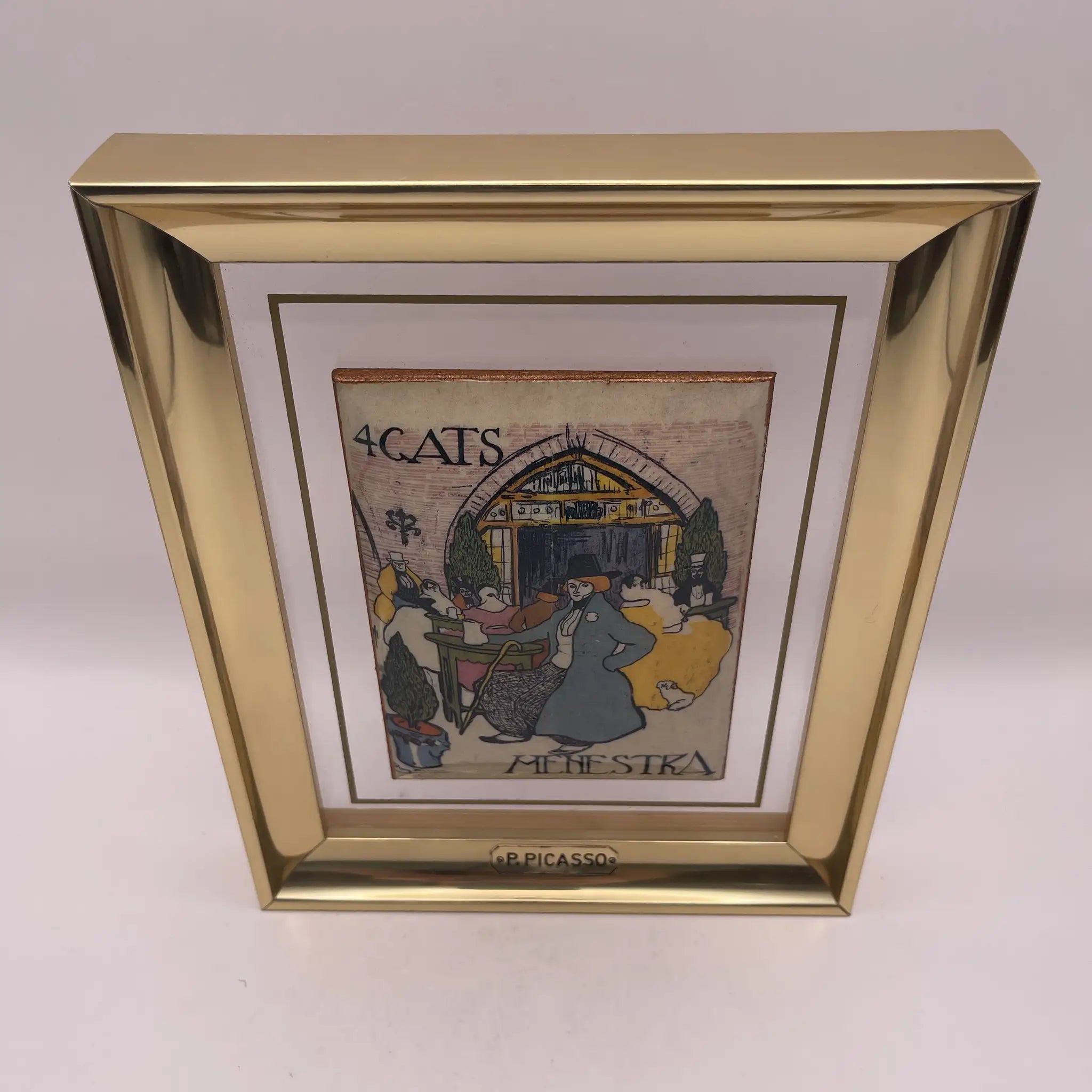 【ビンテージ】 陶板 / パブロ・ピカソ / 4CATS（四匹の猫） / 1987 / 公式ライセンス復刻,高精細エナメル転写,白磁焼成