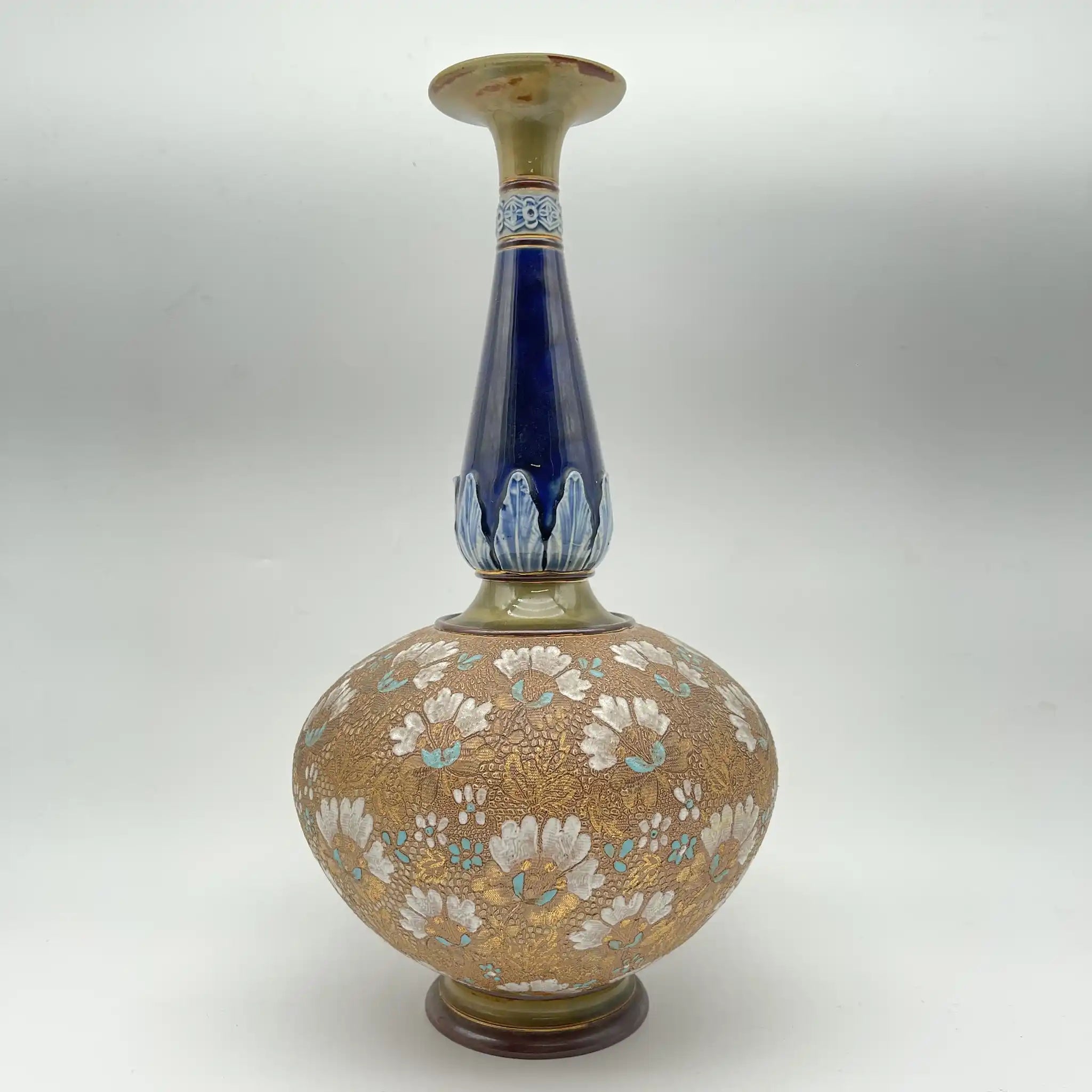 【ビンテージ】 花瓶 / ROYAL DOULTON（ロイヤル・ドルトン） / SLATER(スレーター), ランベス窯（Lambethware） / 1920年代〜1930年代頃 / イギリス / スレーターパテント技法,レース転写装飾,ハンドエナメル彩色