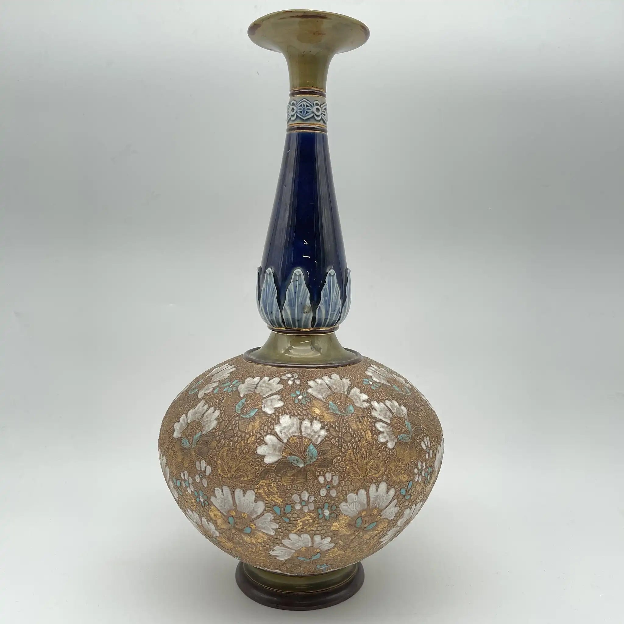 花瓶/ Royal Doulton / SLATER， 兰贝斯窑(Lambethware) / 20年代- 30年代左右/英国/斯莱特专利技术，蕾丝转印装饰，手工珐琅着色
