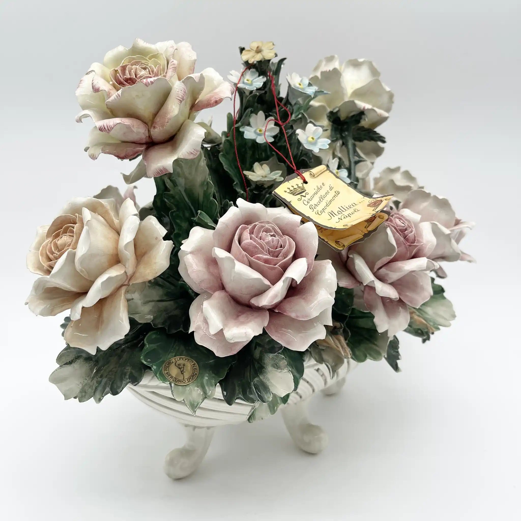 イタリア製 Capodimonteカポディモンテ風 花瓶 陶花薔薇
