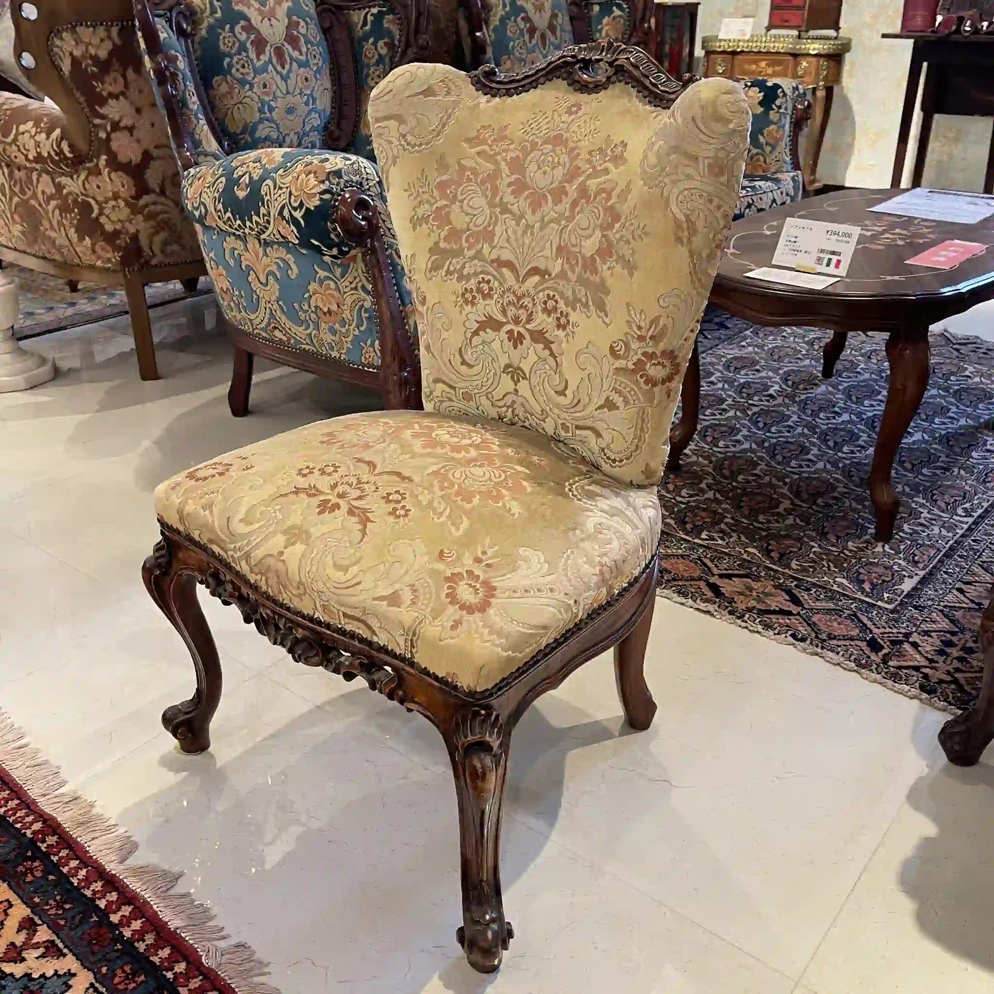 【リユース】 ソファセット / 天然木 / イタリア / アンティーク調,ロココ様式ハンドカービング,金華山織