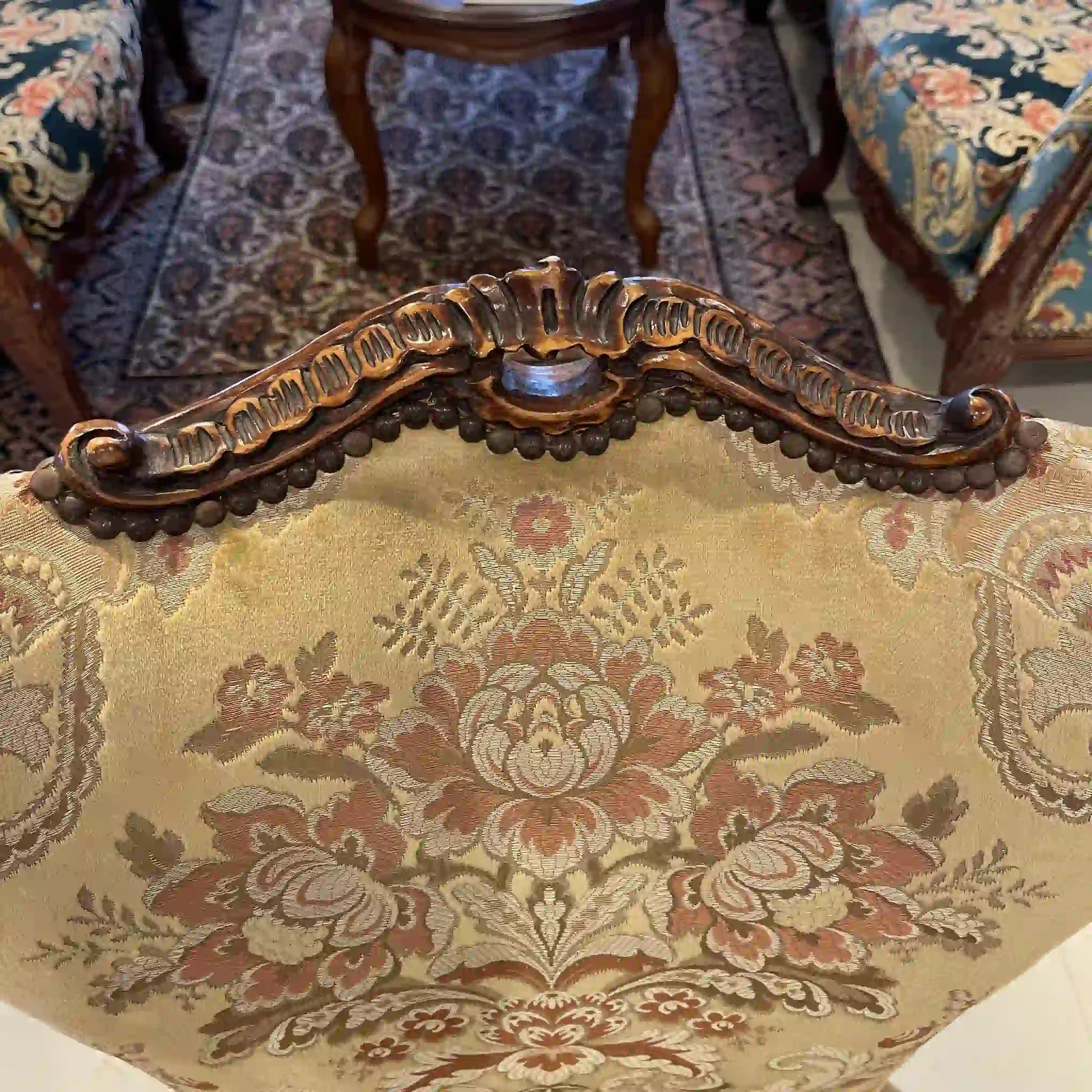 【リユース】 ソファセット / 天然木 / イタリア / アンティーク調,ロココ様式ハンドカービング,金華山織