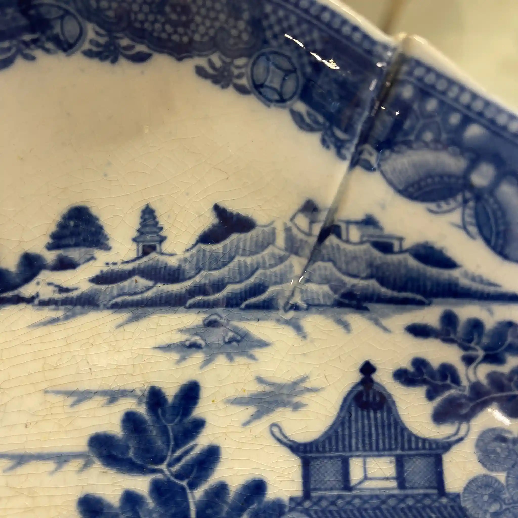 【アンティーク】 デボニア型プレート(皿) / SPODE(スポード) / 1800年頃 / 陶器 / イギリス / チャイニーズ・ランドスケープ