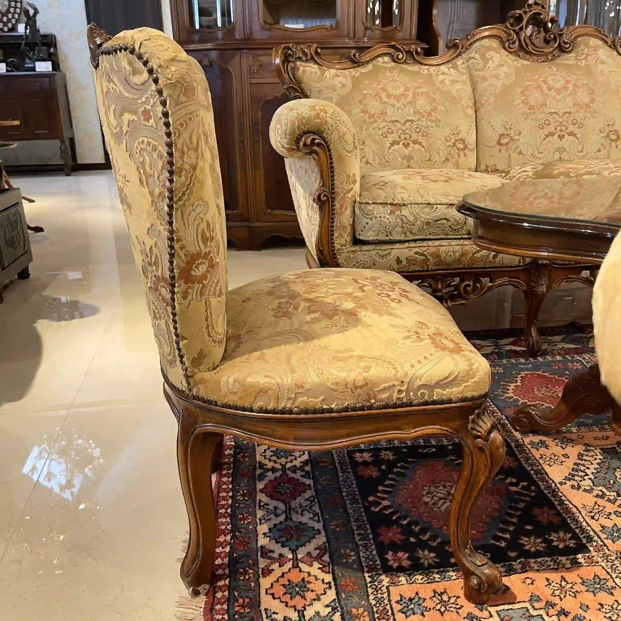 【リユース】 ソファセット / 天然木 / イタリア / アンティーク調,ロココ様式ハンドカービング,金華山織