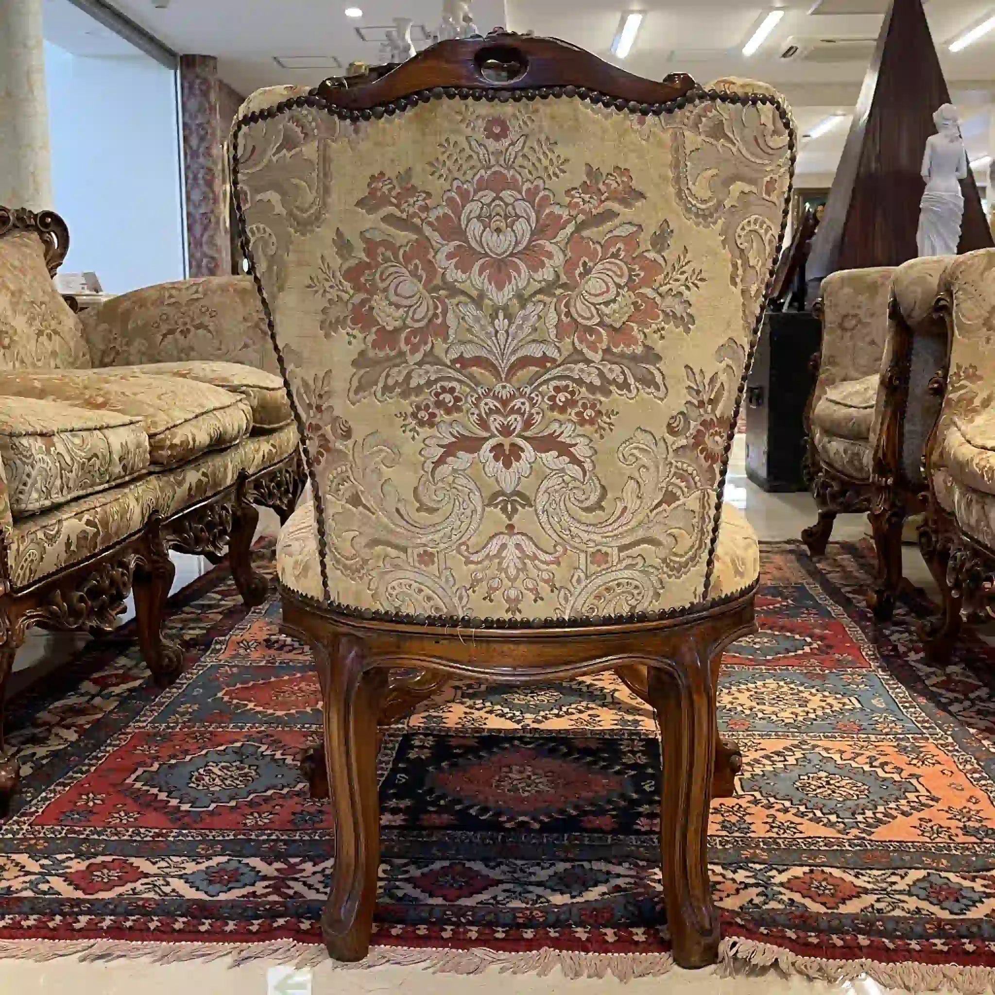 【リユース】 ソファセット / 天然木 / イタリア / アンティーク調,ロココ様式ハンドカービング,金華山織