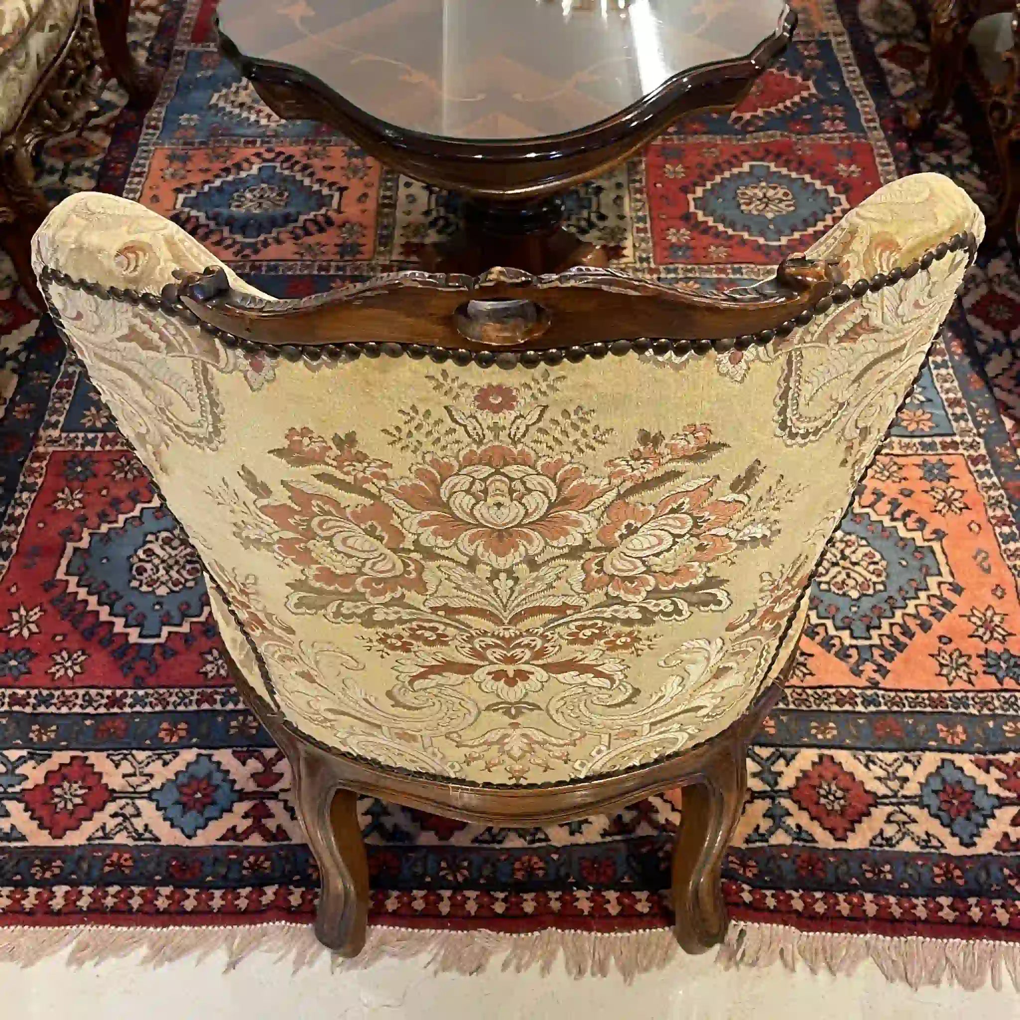 【リユース】 ソファセット / 天然木 / イタリア / アンティーク調,ロココ様式ハンドカービング,金華山織