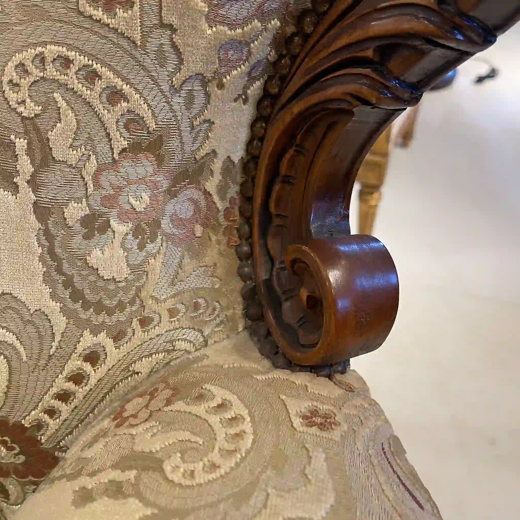 【リユース】 ソファセット / 天然木 / イタリア / アンティーク調,ロココ様式ハンドカービング,金華山織