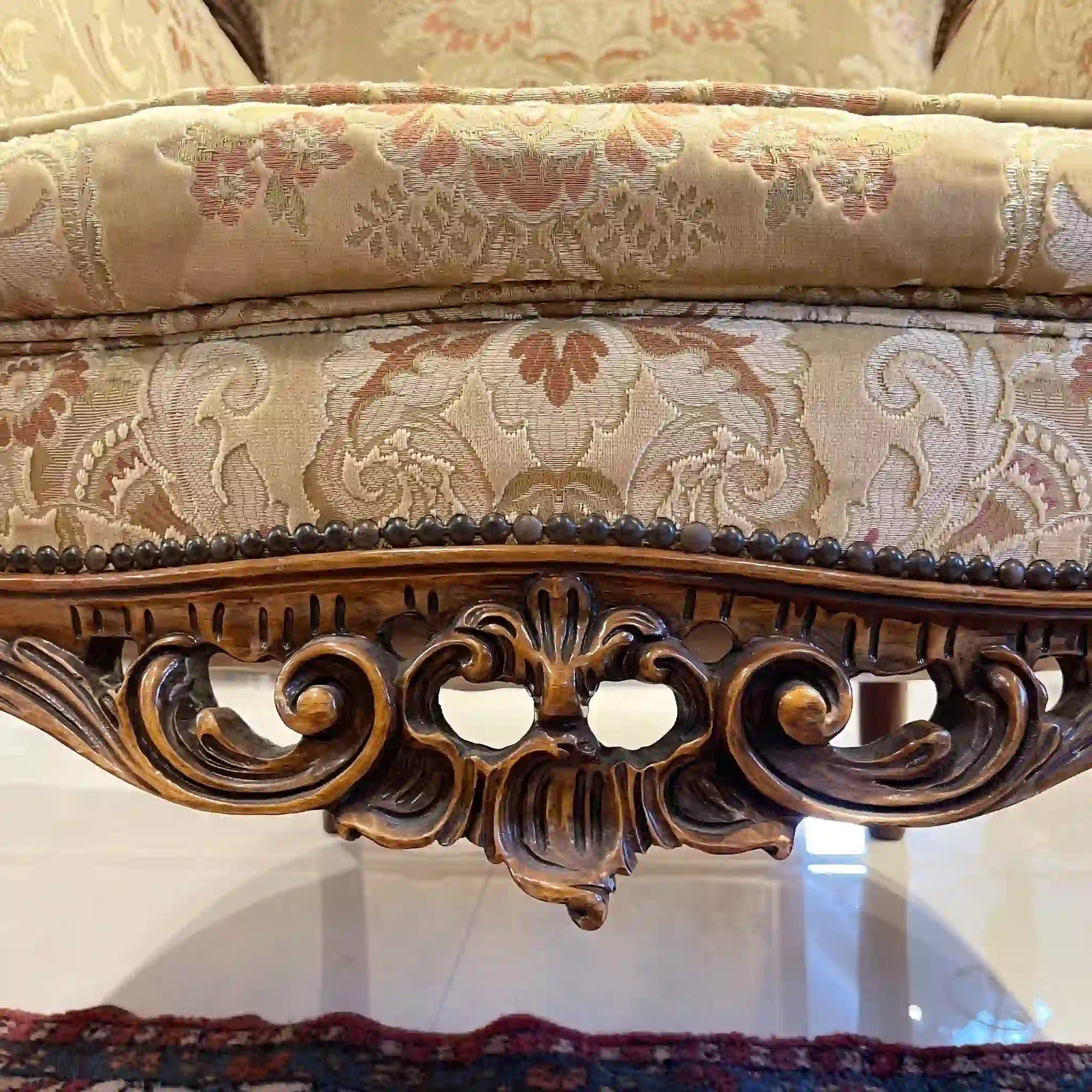 【リユース】 ソファセット / 天然木 / イタリア / アンティーク調,ロココ様式ハンドカービング,金華山織