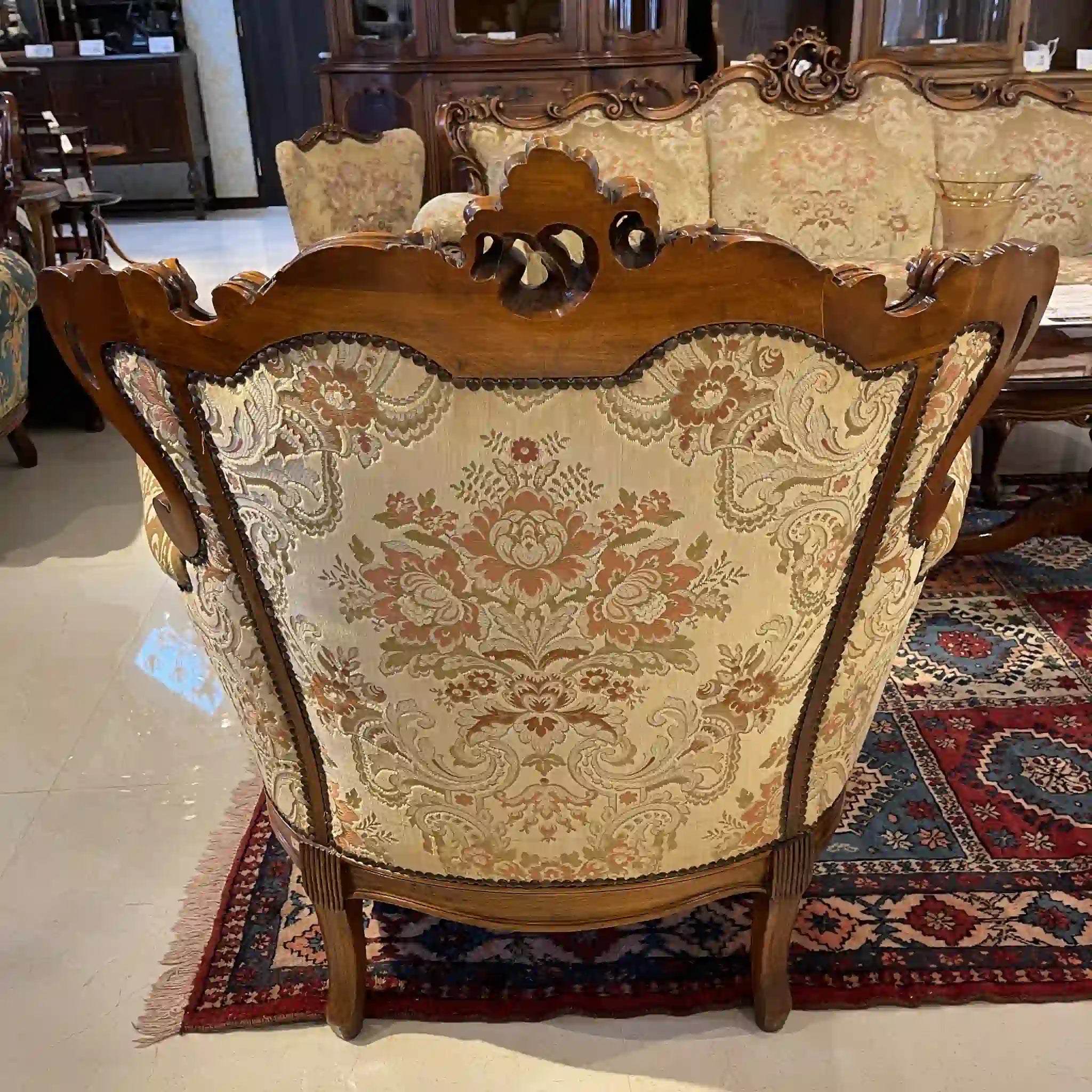 【リユース】 ソファセット / 天然木 / イタリア / アンティーク調,ロココ様式ハンドカービング,金華山織