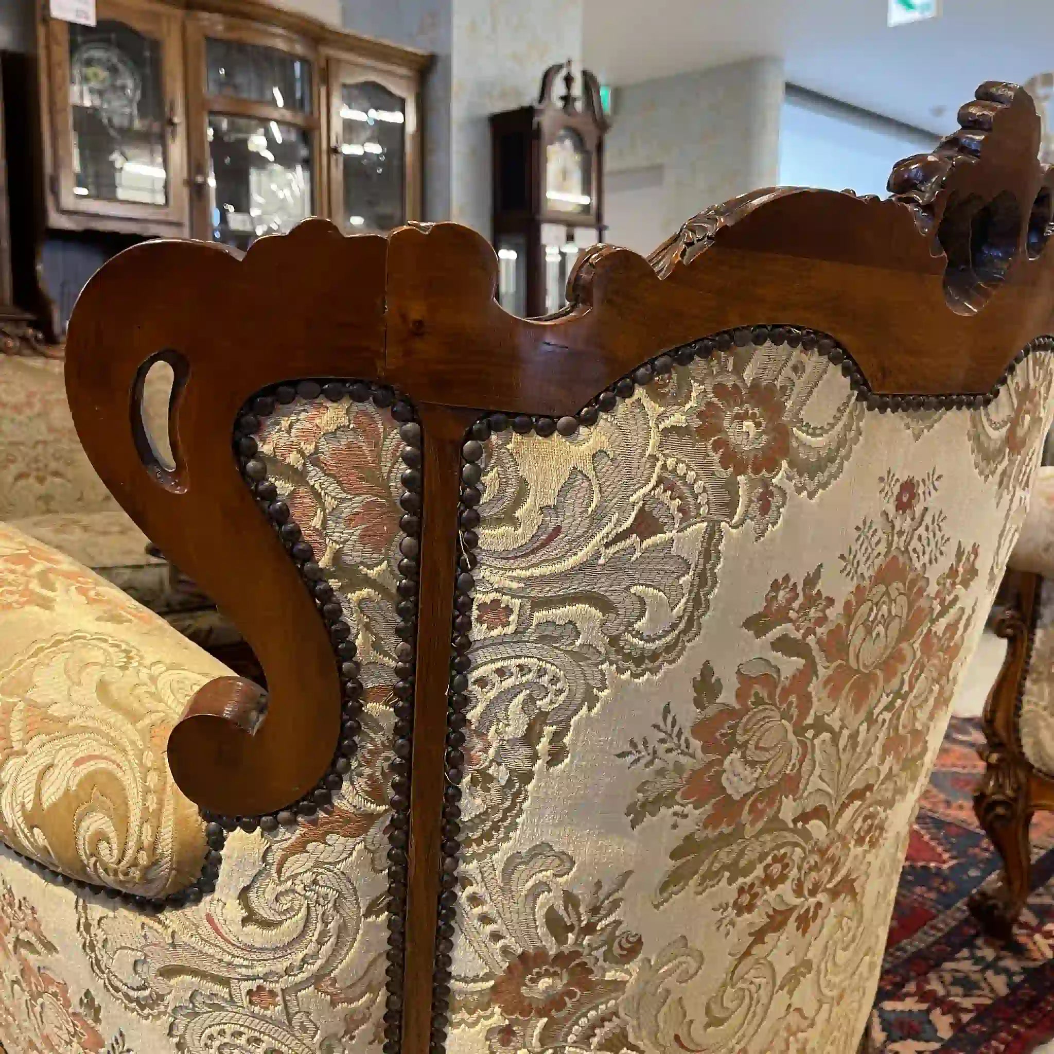 【リユース】 ソファセット / 天然木 / イタリア / アンティーク調,ロココ様式ハンドカービング,金華山織