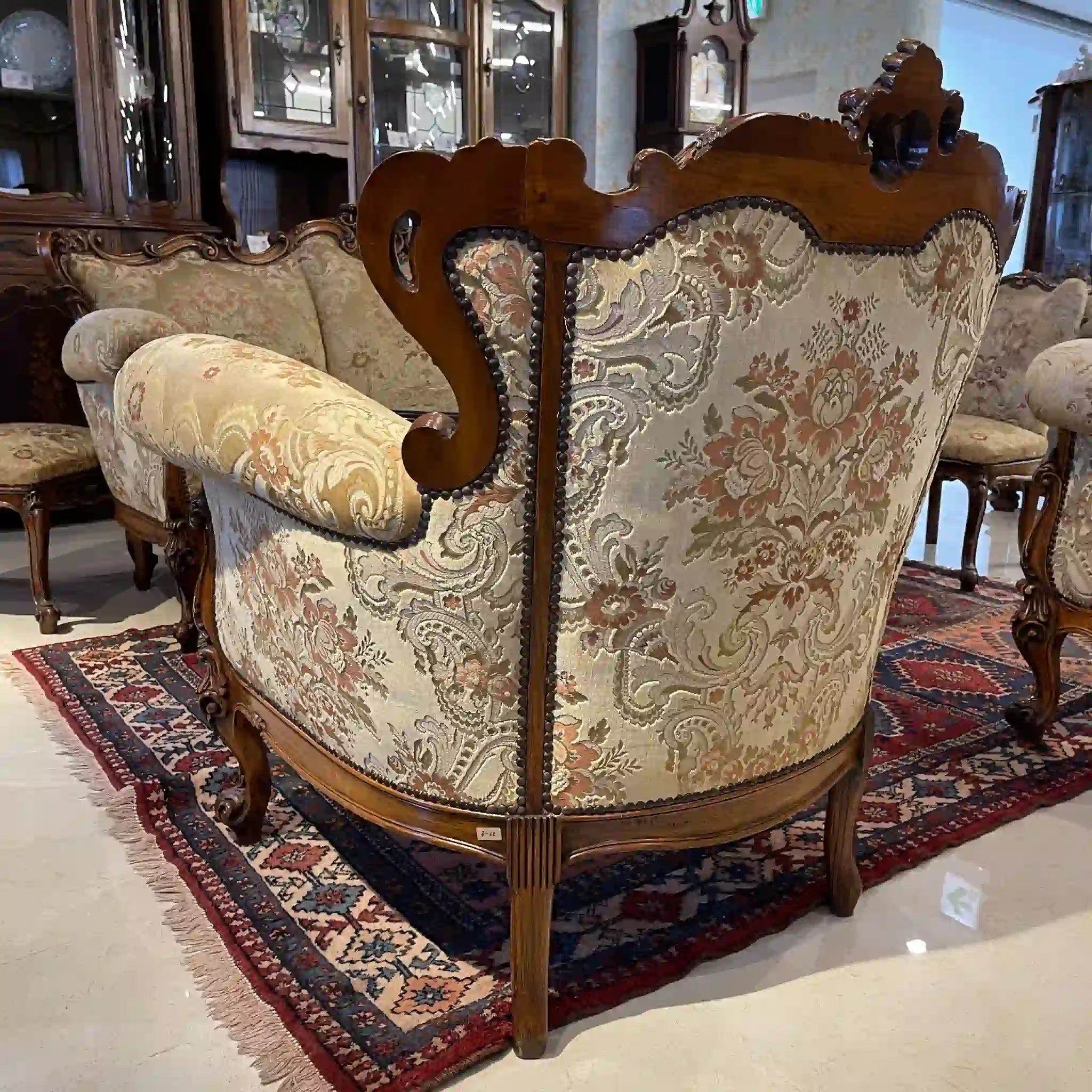 【リユース】 ソファセット / 天然木 / イタリア / アンティーク調,ロココ様式ハンドカービング,金華山織