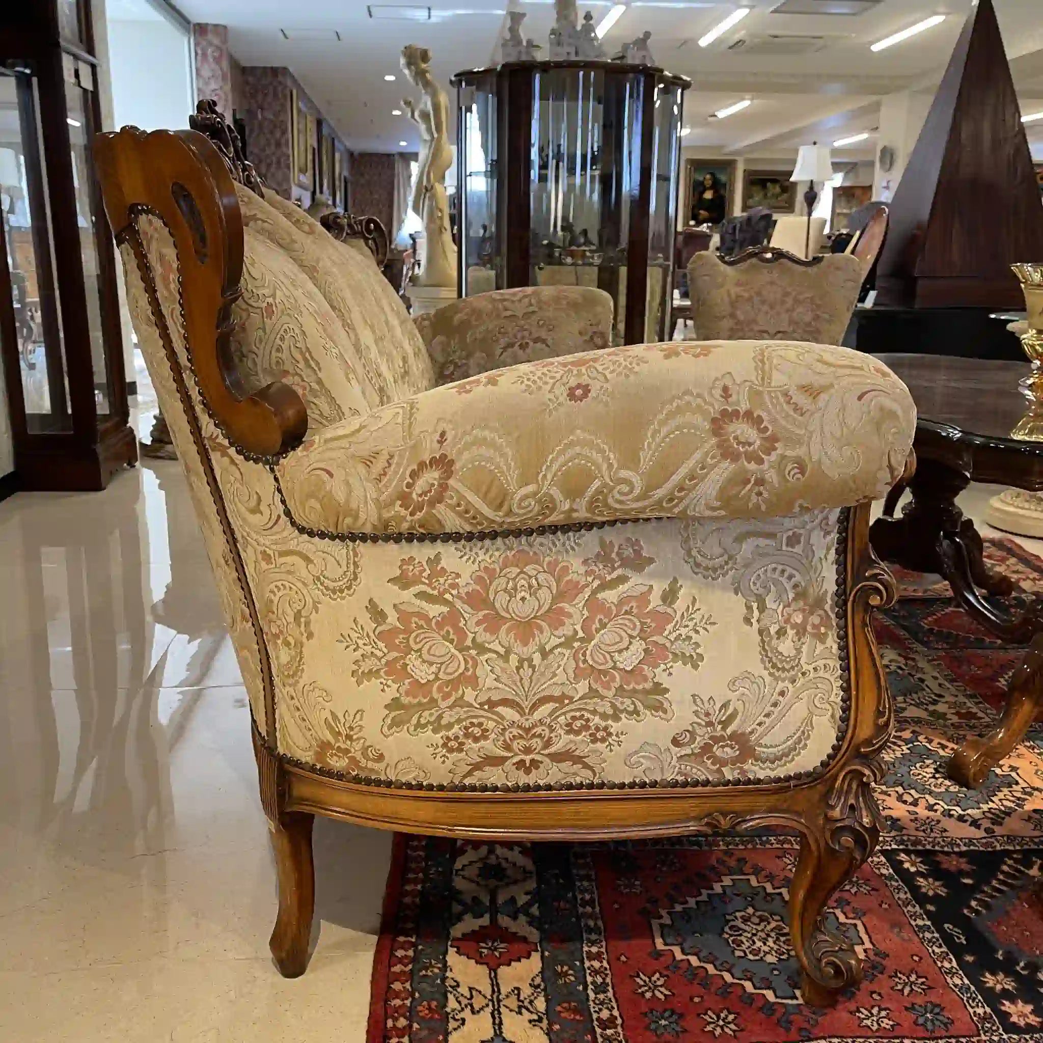 【リユース】 ソファセット / 天然木 / イタリア / アンティーク調,ロココ様式ハンドカービング,金華山織