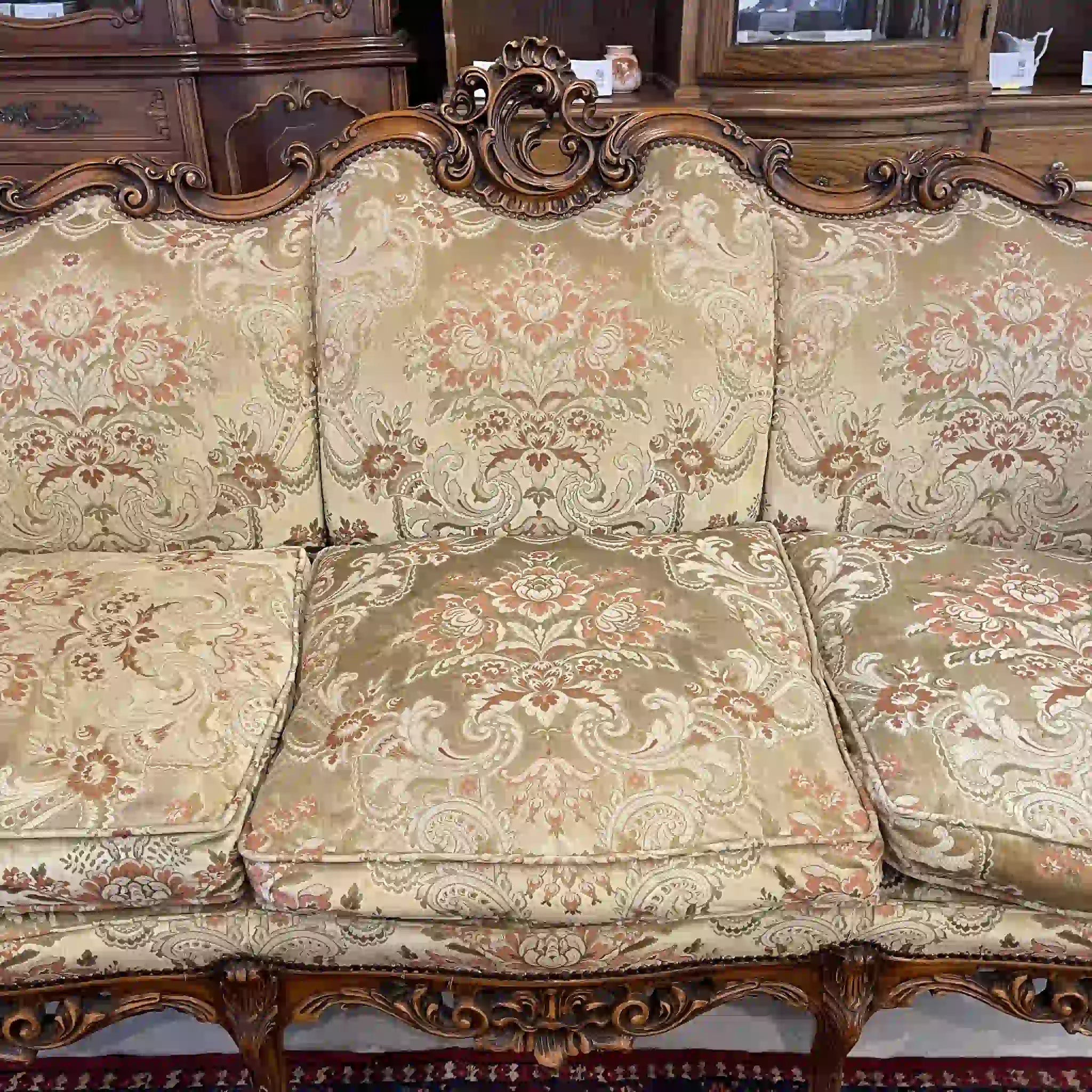 【リユース】 ソファセット / 天然木 / イタリア / アンティーク調,ロココ様式ハンドカービング,金華山織