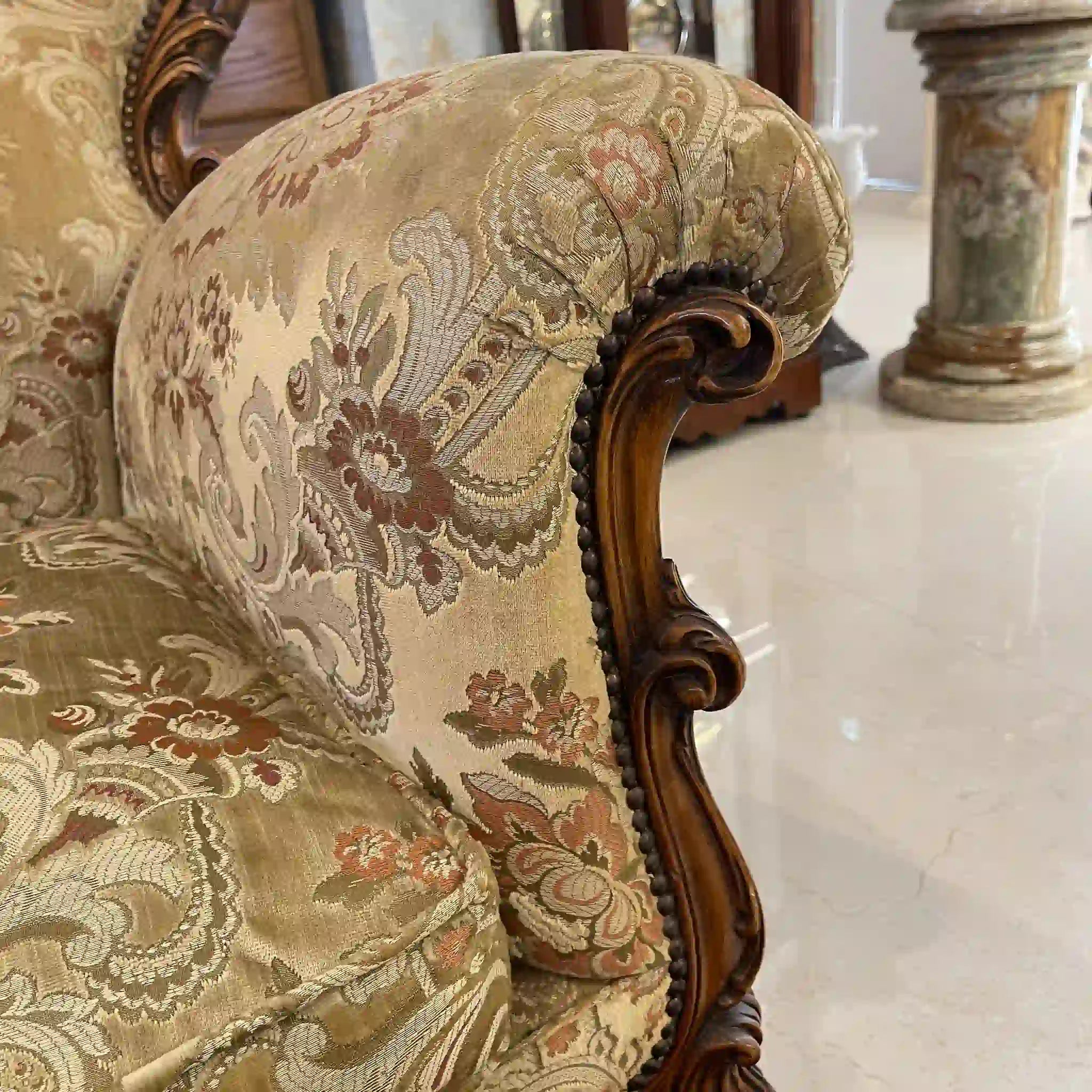 【リユース】 ソファセット / 天然木 / イタリア / アンティーク調,ロココ様式ハンドカービング,金華山織