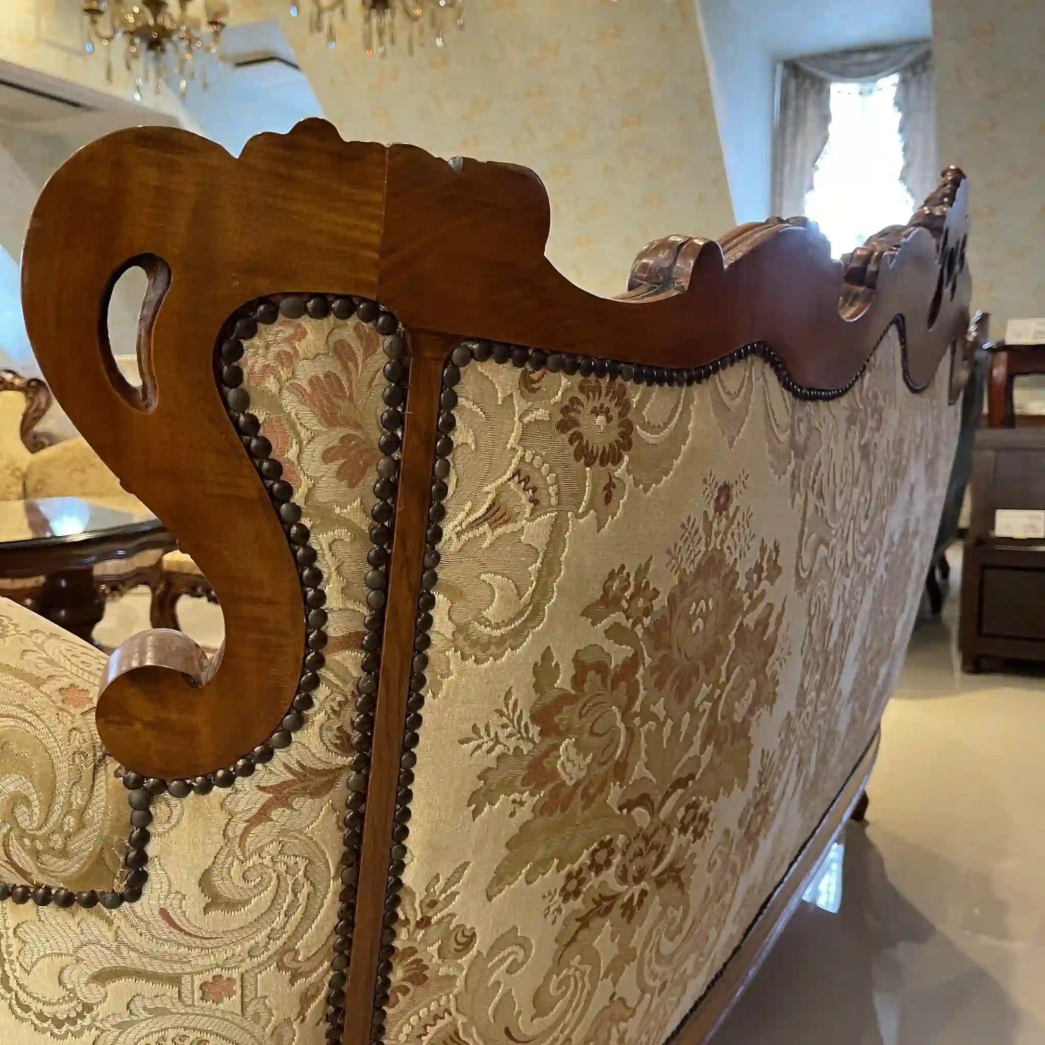 【リユース】 ソファセット / 天然木 / イタリア / アンティーク調,ロココ様式ハンドカービング,金華山織