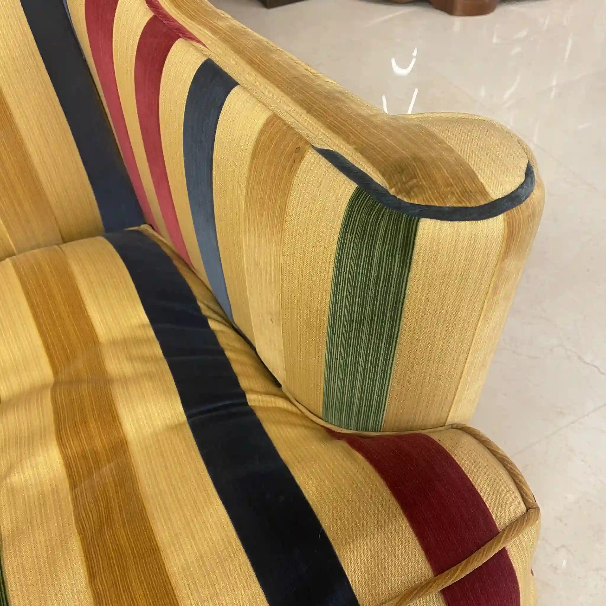 【アンティーク】 ウィングソファ 1P / ジョージアン様式 / 20世紀後期（推定） / ビーチ材 / イギリス / マルチストライプ柄, クロウ＆ボールフット