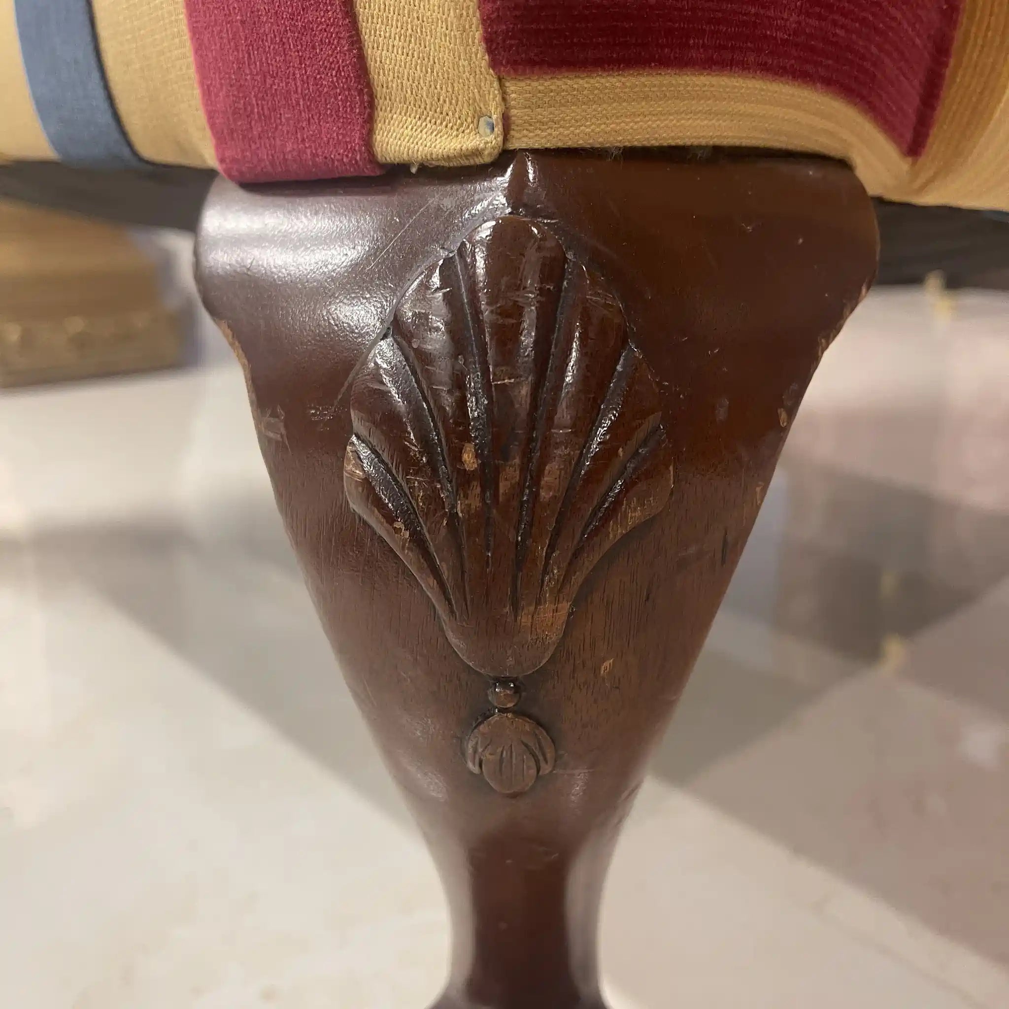 【アンティーク】 ウィングソファ 1P / ジョージアン様式 / 20世紀後期（推定） / ビーチ材 / イギリス / マルチストライプ柄, クロウ＆ボールフット