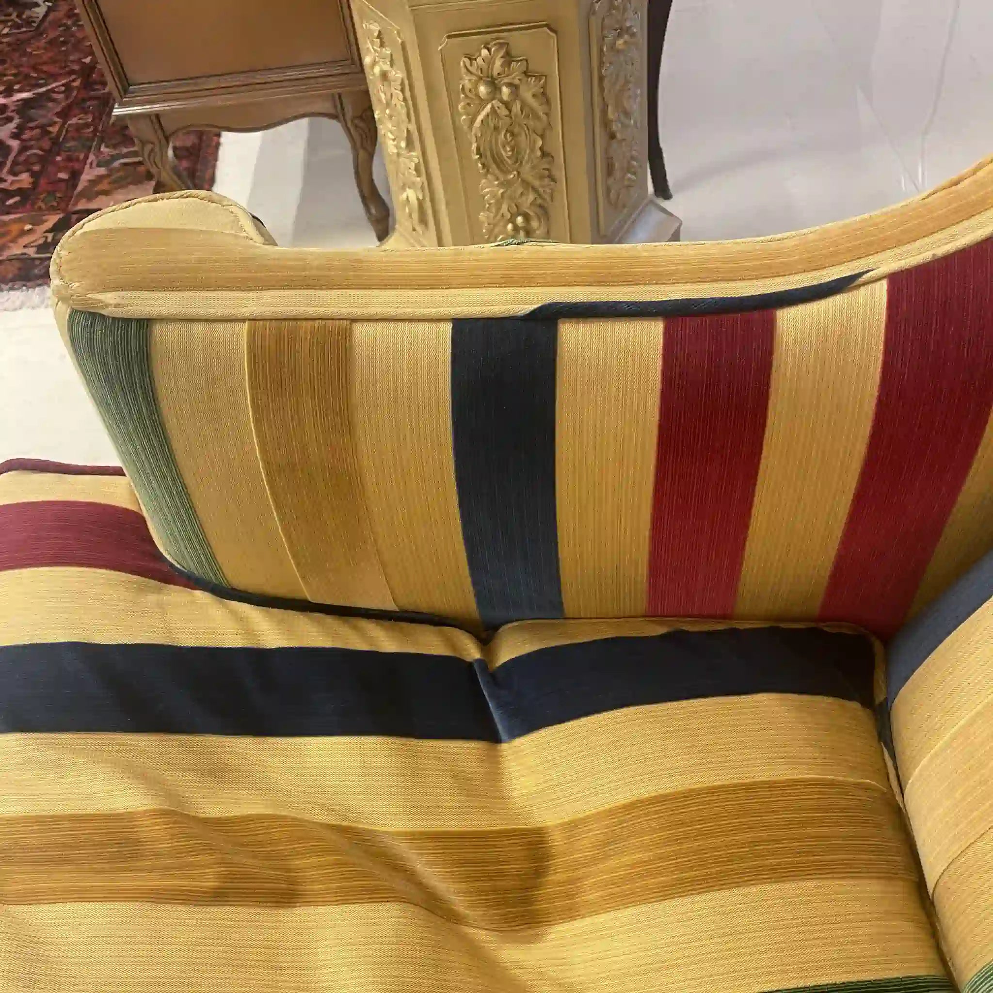 【アンティーク】 ウィングソファ 1P / ジョージアン様式 / 20世紀後期（推定） / ビーチ材 / イギリス / マルチストライプ柄, クロウ＆ボールフット