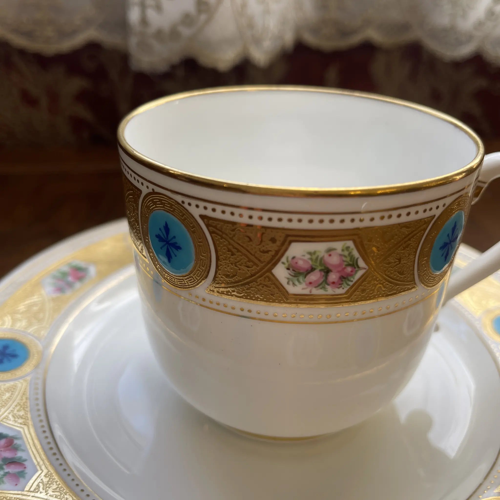 Minton(ミントン) / カップ＆ソーサー / ターコイズシリーズ / 1870年頃 / イギリス / 金彩装飾 / [アンティーク]