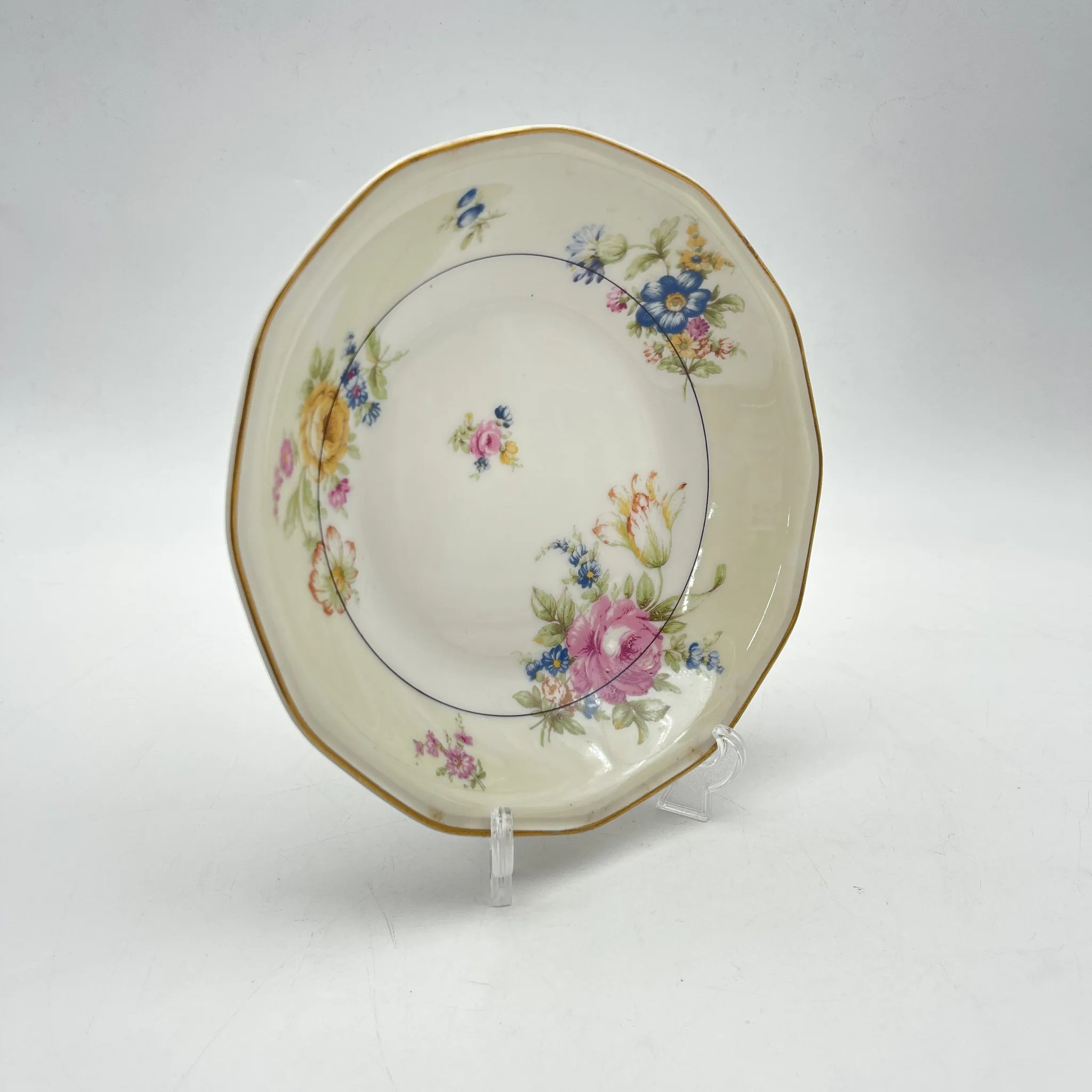 [Antique] Soup plate (deep plate) / Theodore Haviland / Nosegay / Estimated early-mid 20C / Porcelain / France / Bouquet, gold painting