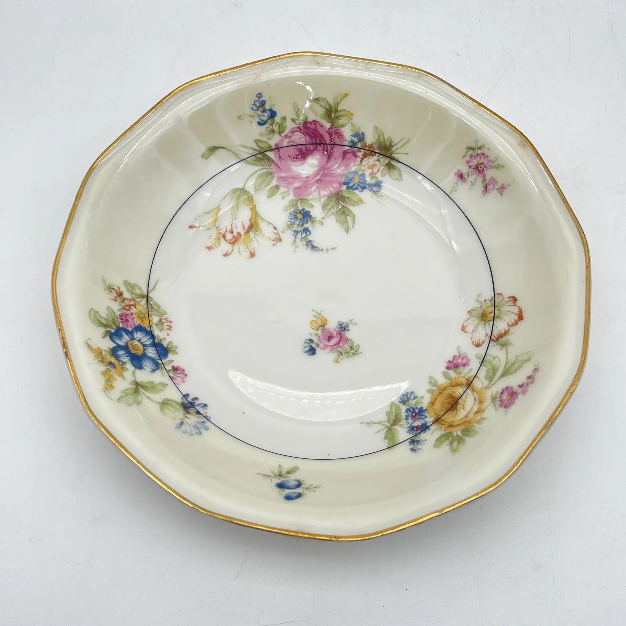 [Antique] Soup plate (deep plate) / Theodore Haviland / Nosegay / Estimated early-mid 20C / Porcelain / France / Bouquet, gold painting