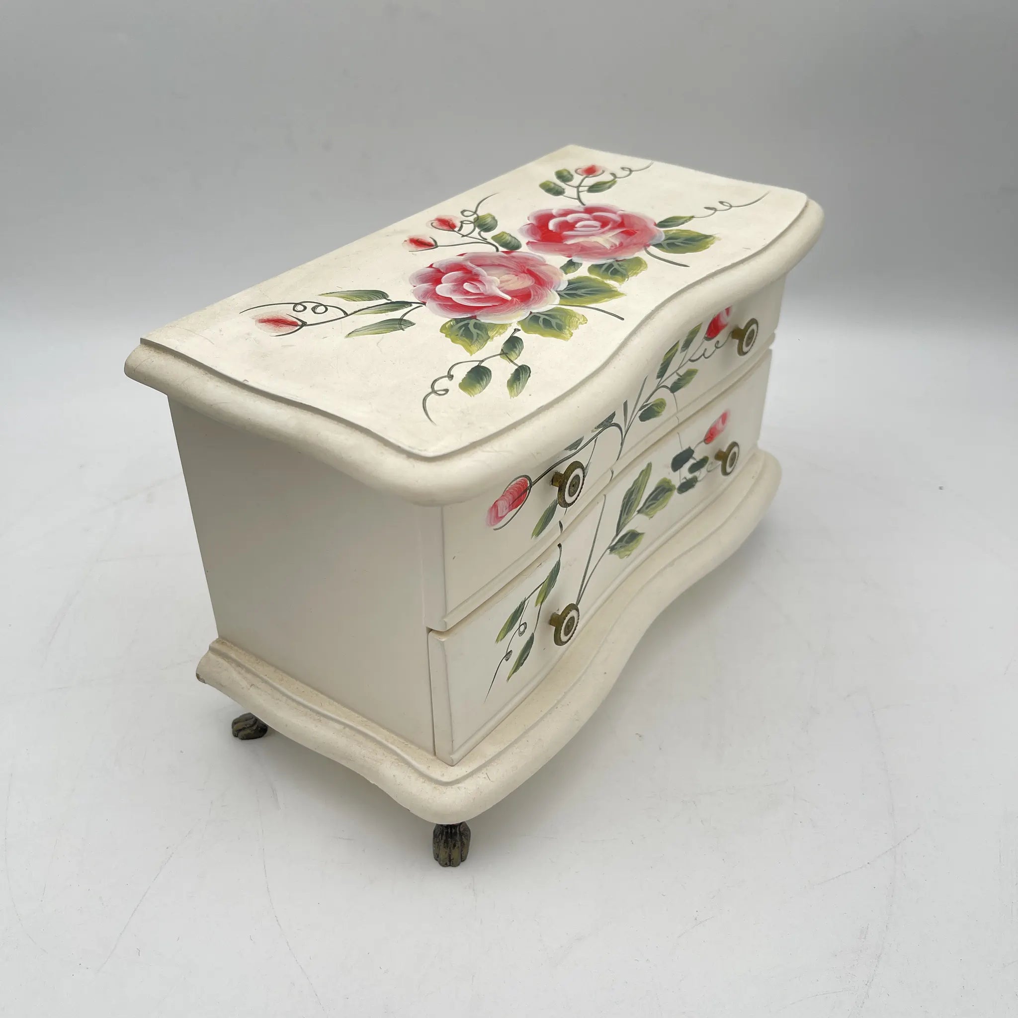 [Reuse] Jewelry box (accessory case) / late 20C / wooden / rose, hand painted